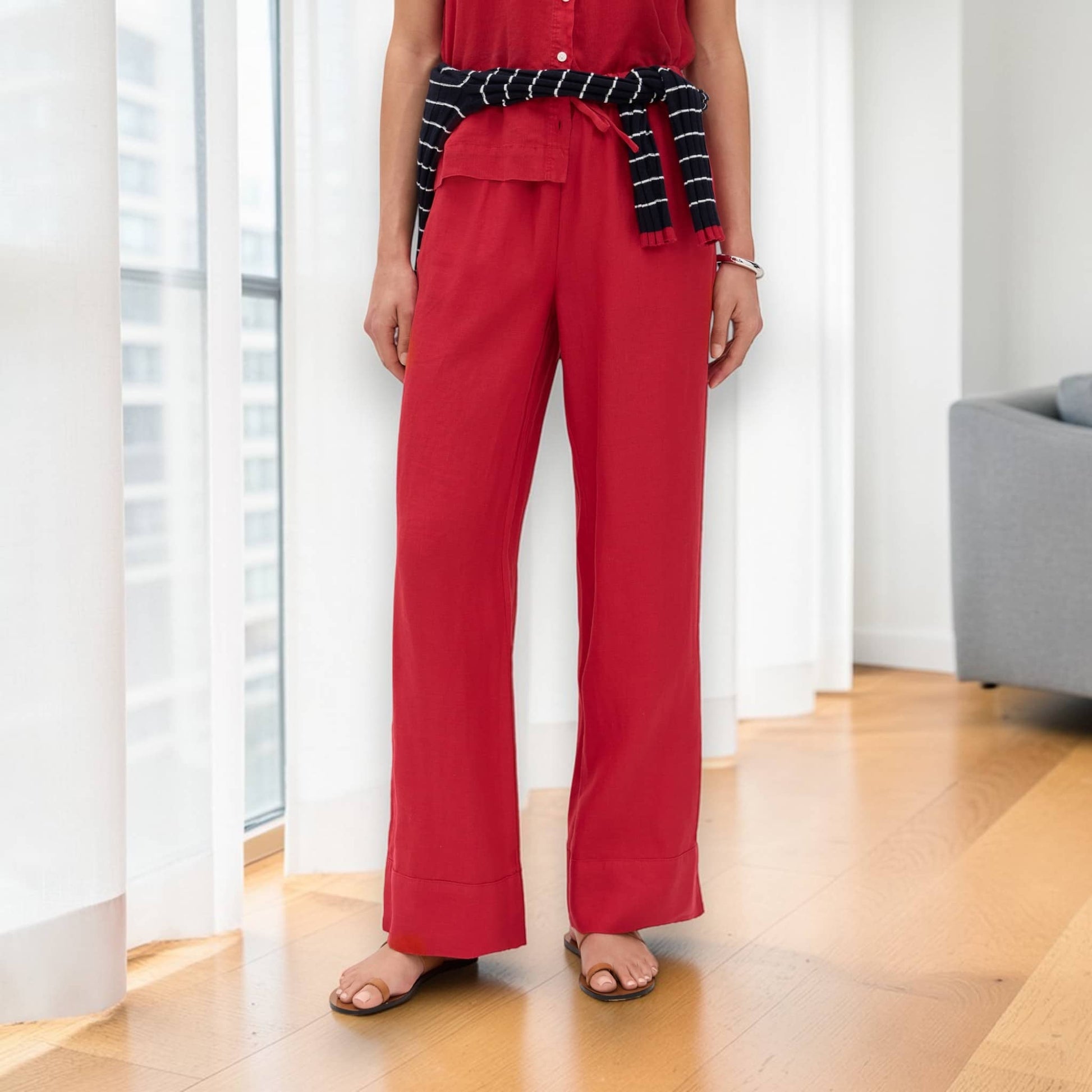 Linen Pajama Set, Sleeveless Linen Top And Wide Leg Pants Set