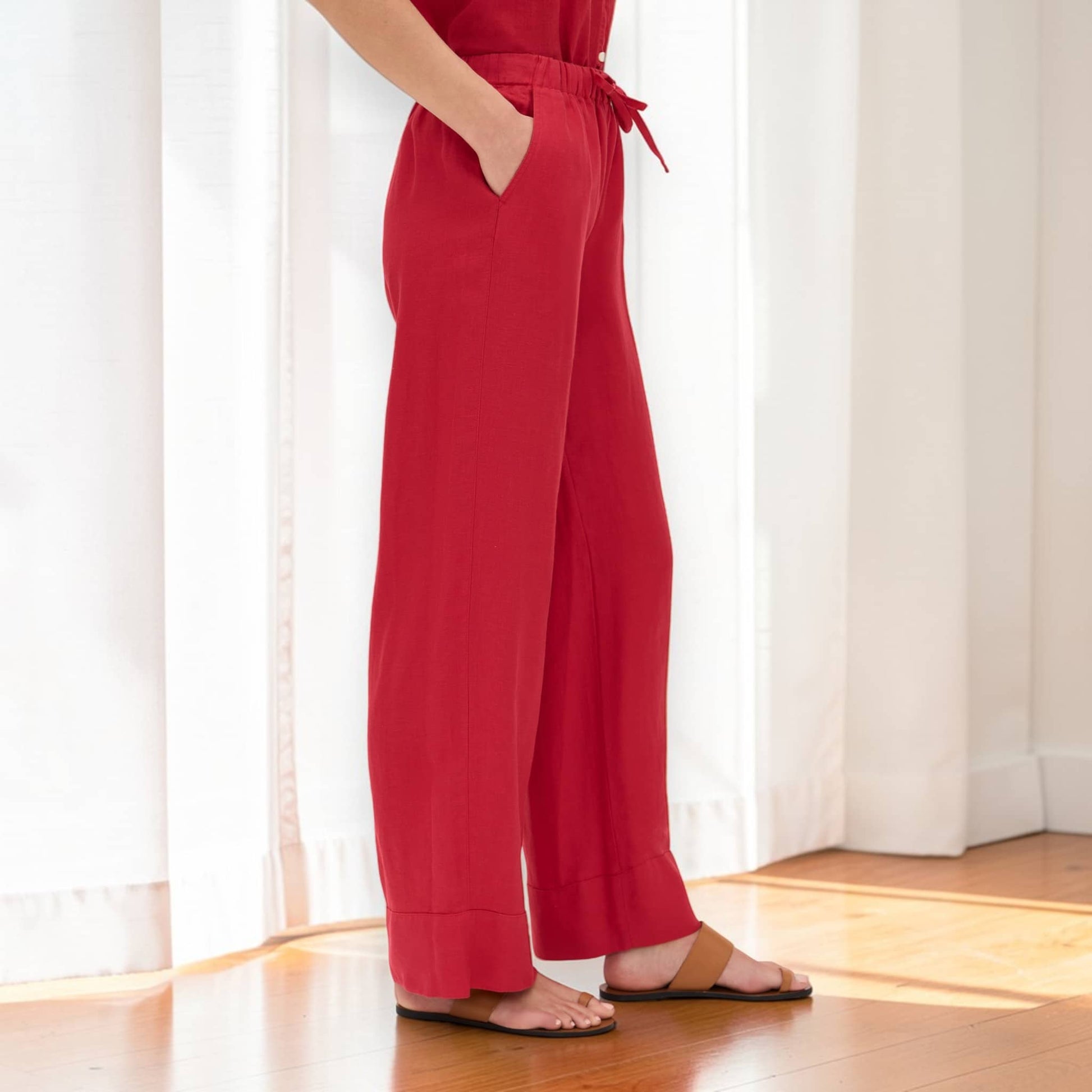 Linen Pajama Set, Sleeveless Linen Top And Wide Leg Pants Set