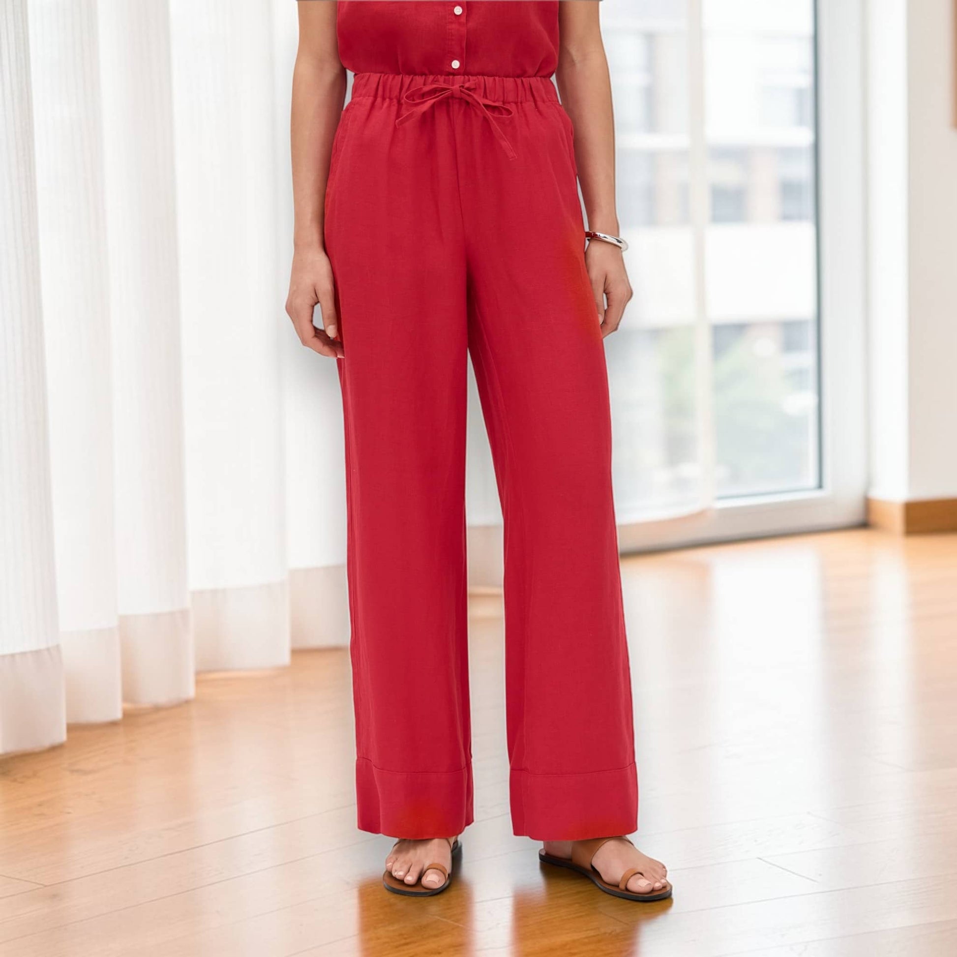 Linen Pajama Set, Sleeveless Linen Top And Wide Leg Pants Set