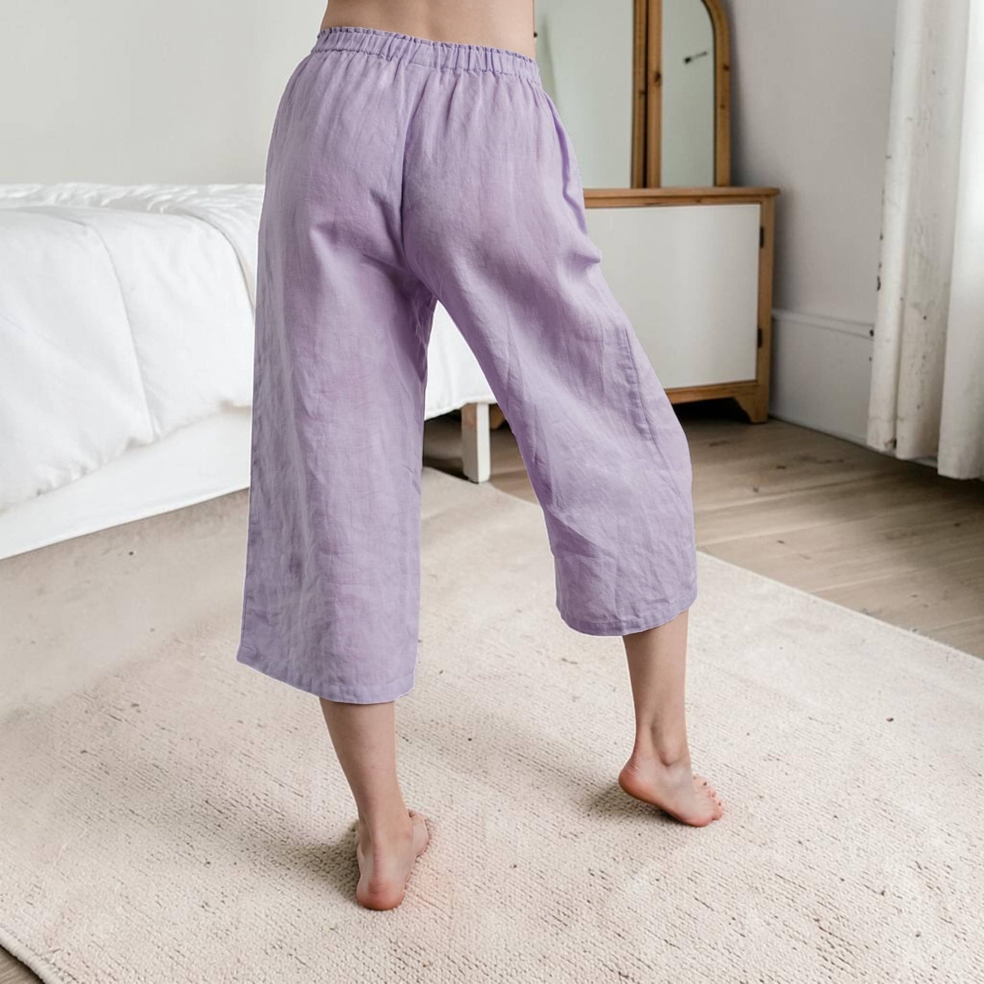 Linen Pajama Set, Spaghetti Strap Top And Cropped Pants