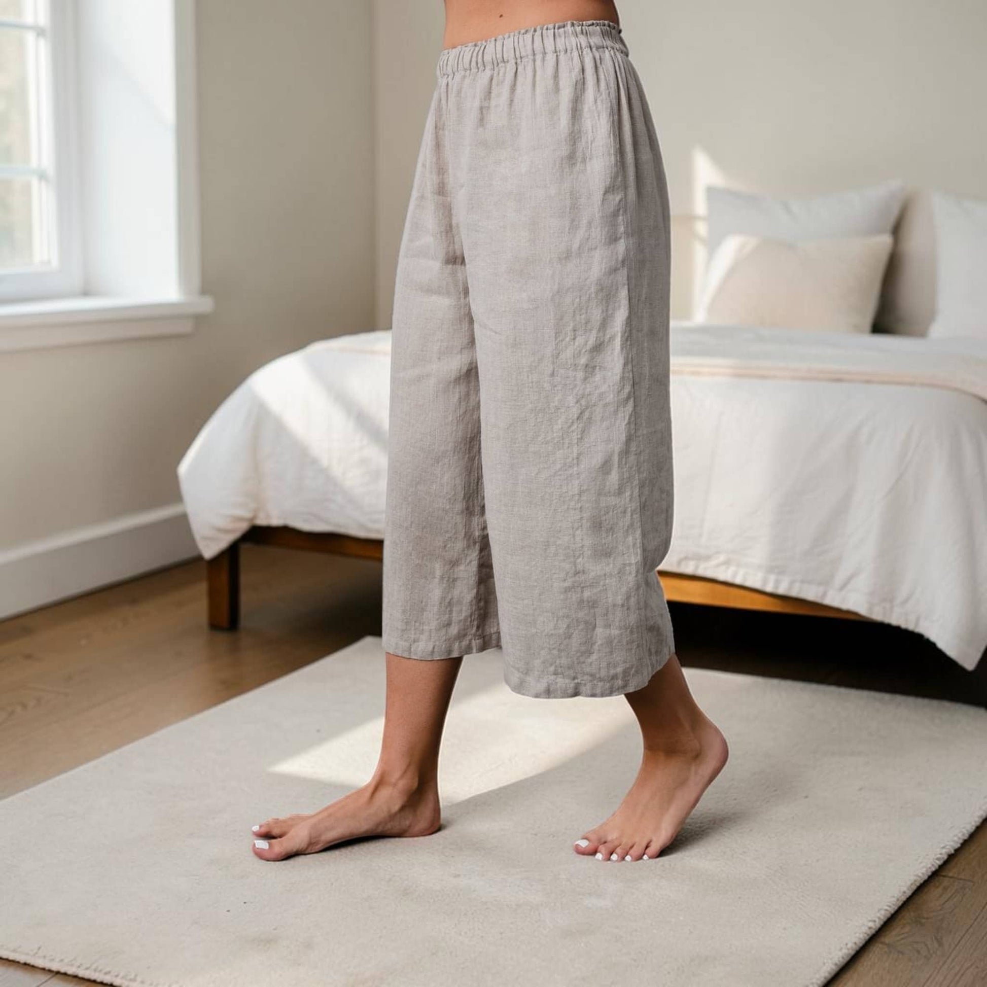 Linen Pajama Set, Spaghetti Strap Top And Cropped Pants