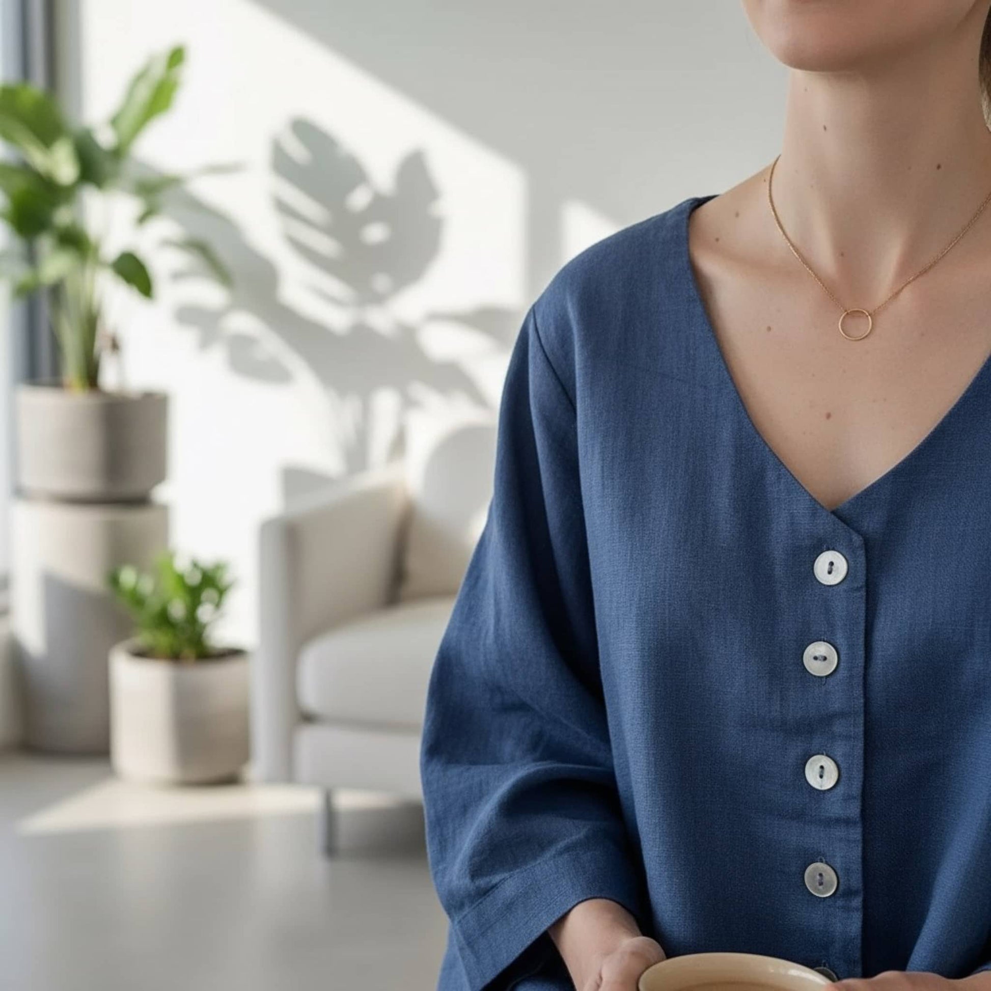 Linen Pajama Set, Wide Sleeve Linen Shirt And Shorts Set