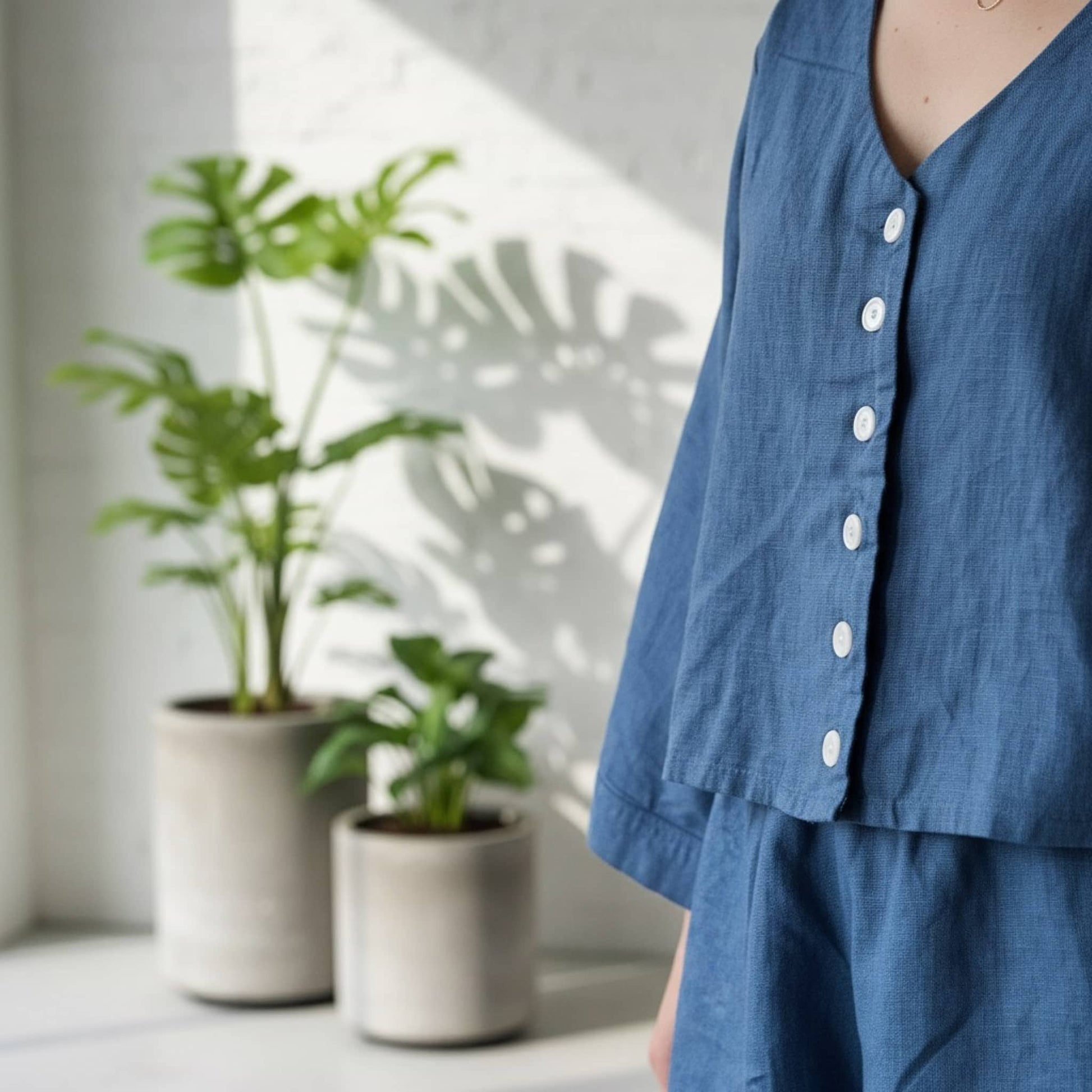 Linen Pajama Set, Wide Sleeve Linen Shirt And Shorts Set