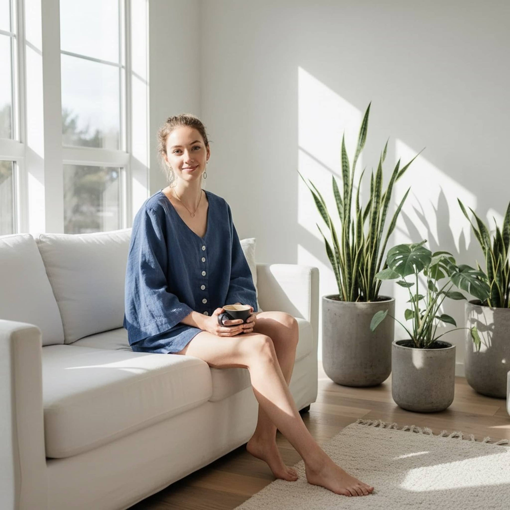 Linen Pajama Set, Wide Sleeve Linen Shirt And Shorts Set