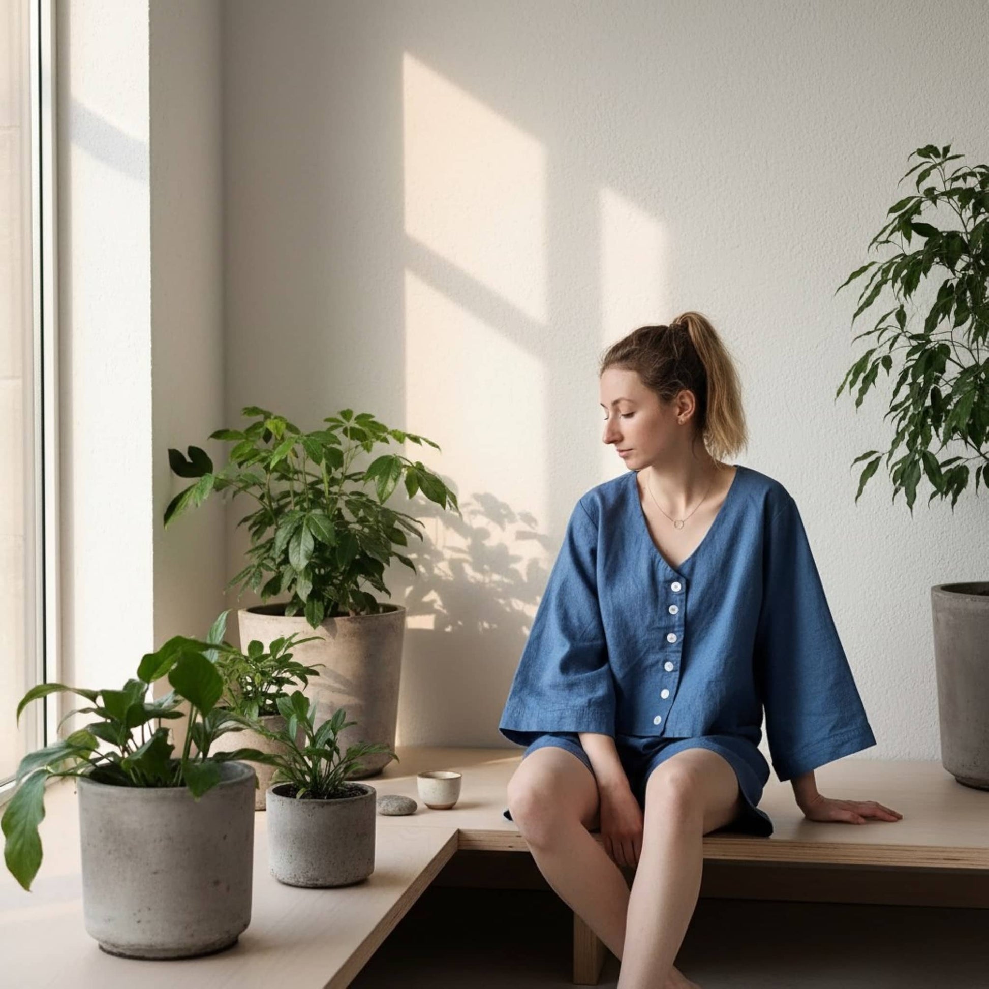 Linen Pajama Set, Wide Sleeve Linen Shirt And Shorts Set