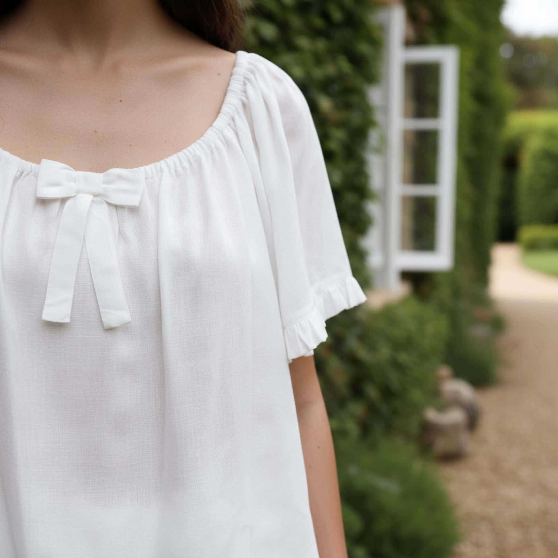 Linen Pajama Shorts, Scoop Neck Ruffle Top And Shorts Set