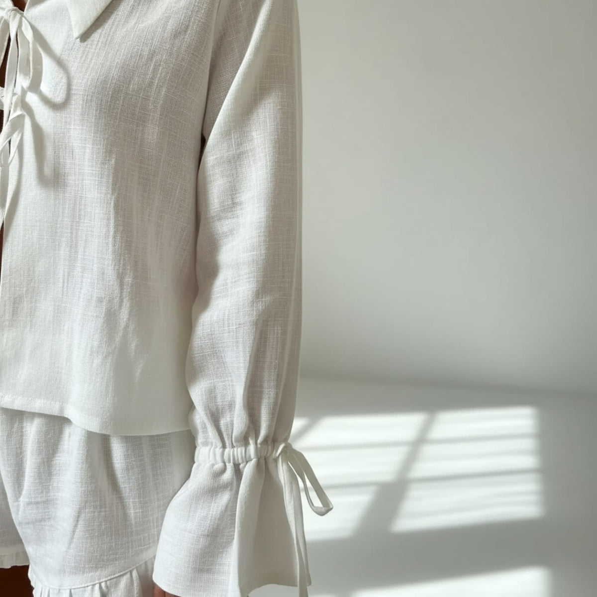 Linen Pajamas Women, Linen Tie Front Top And Linen Short Set