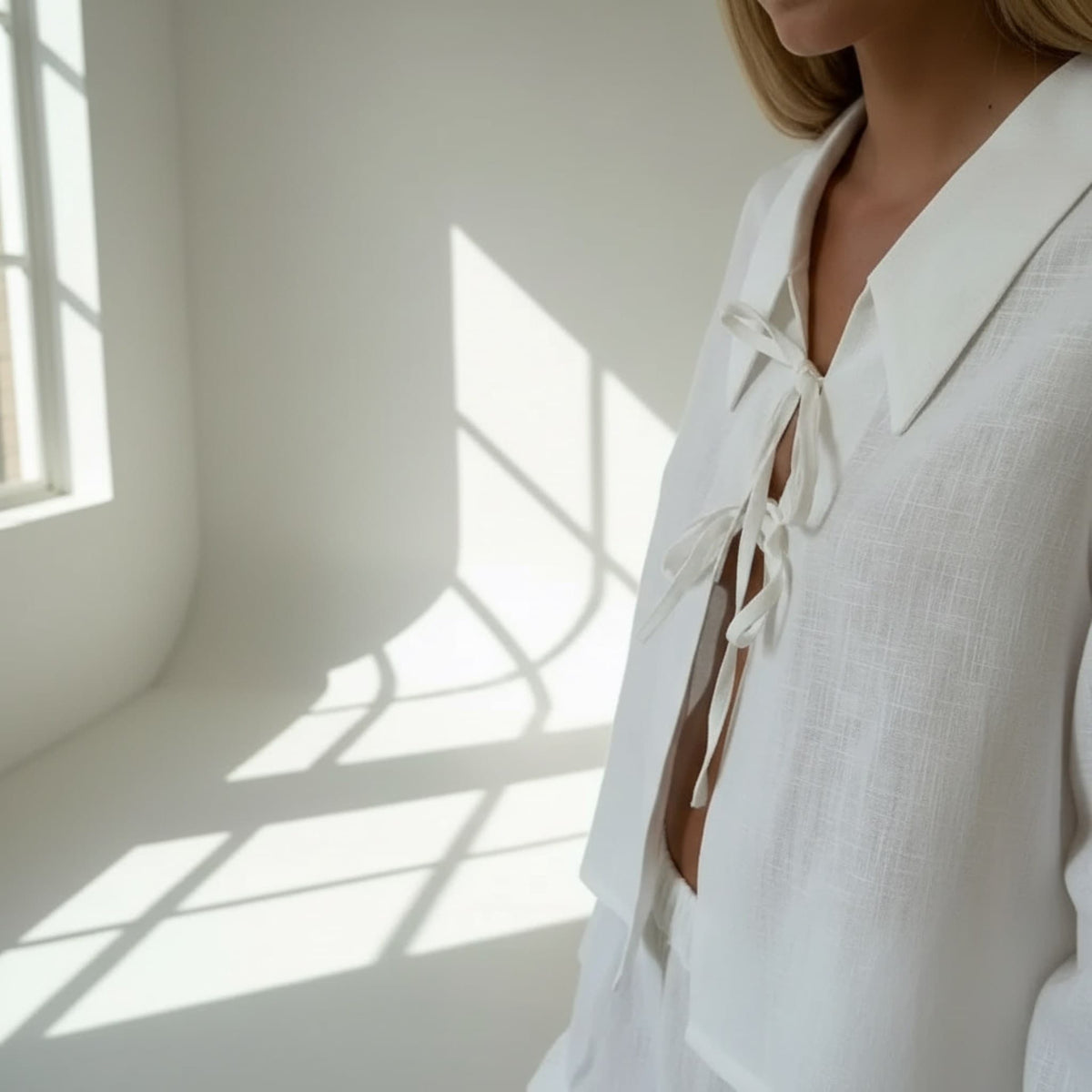 Linen Pajamas Women, Linen Tie Front Top And Linen Short Set