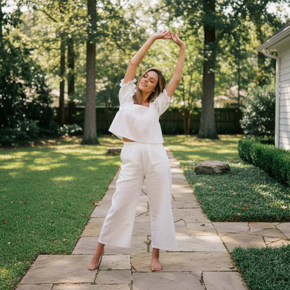 Linen Pajama Set, Short Sleeve Linen Shirt And Ruffle Short Set