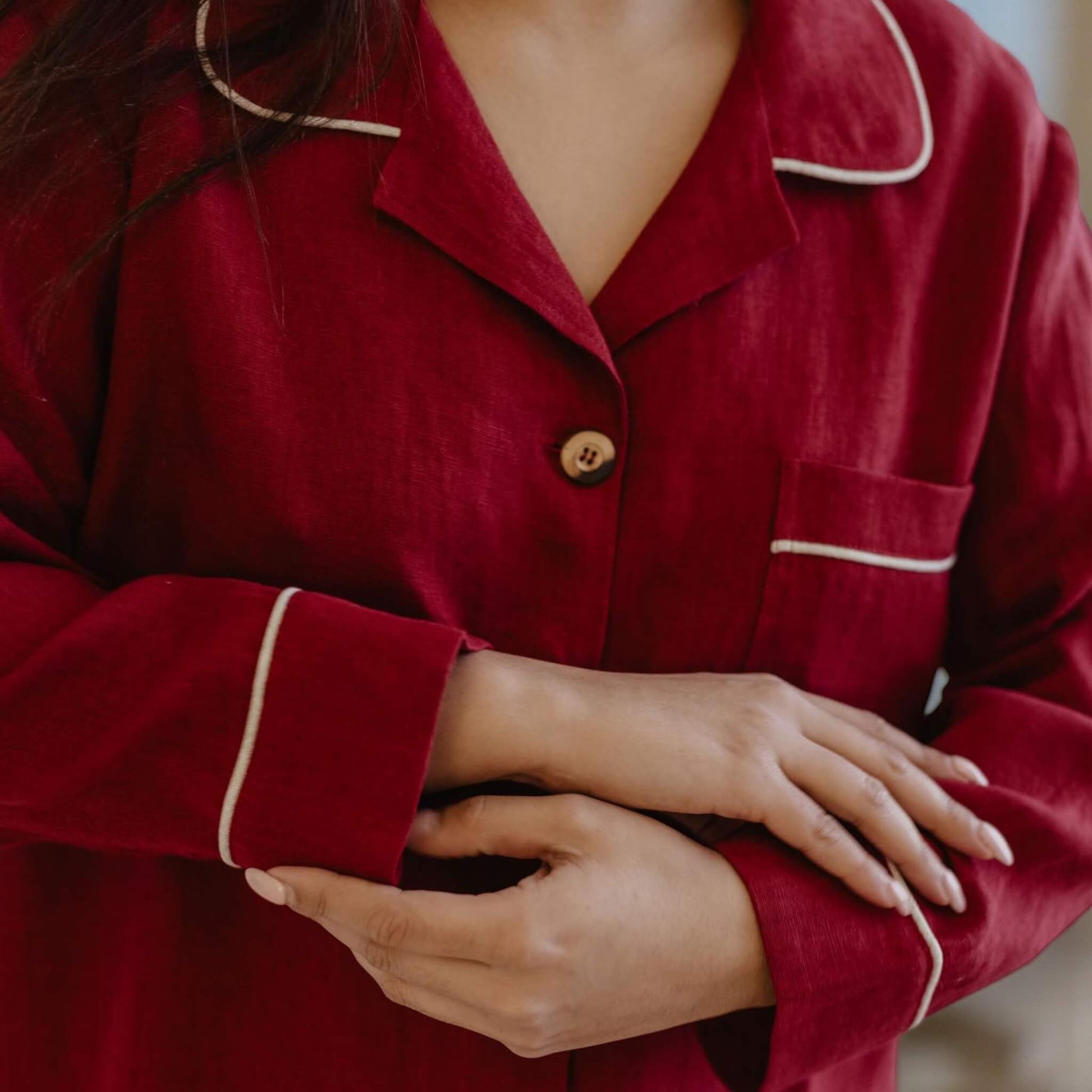 Linen Pajamas Women, Relax Linen Shirt And Wide Leg Pants Set