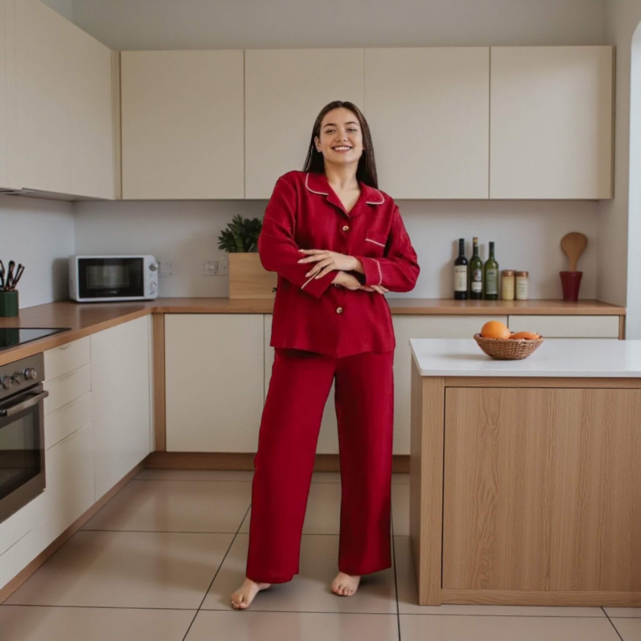 Linen Pajamas Women, Relax Linen Shirt And Wide Leg Pants Set