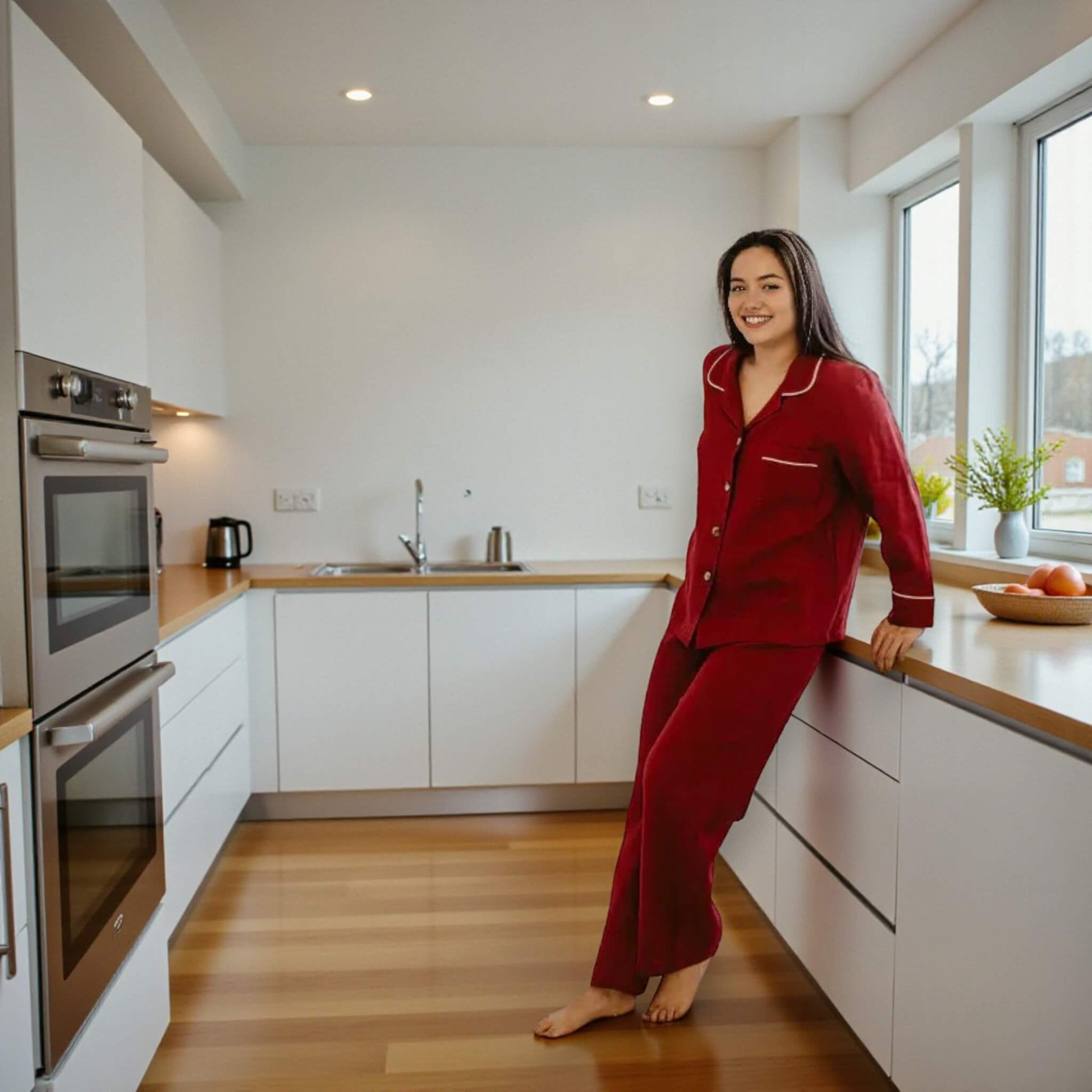 Linen Pajamas Women, Relax Linen Shirt And Wide Leg Pants Set