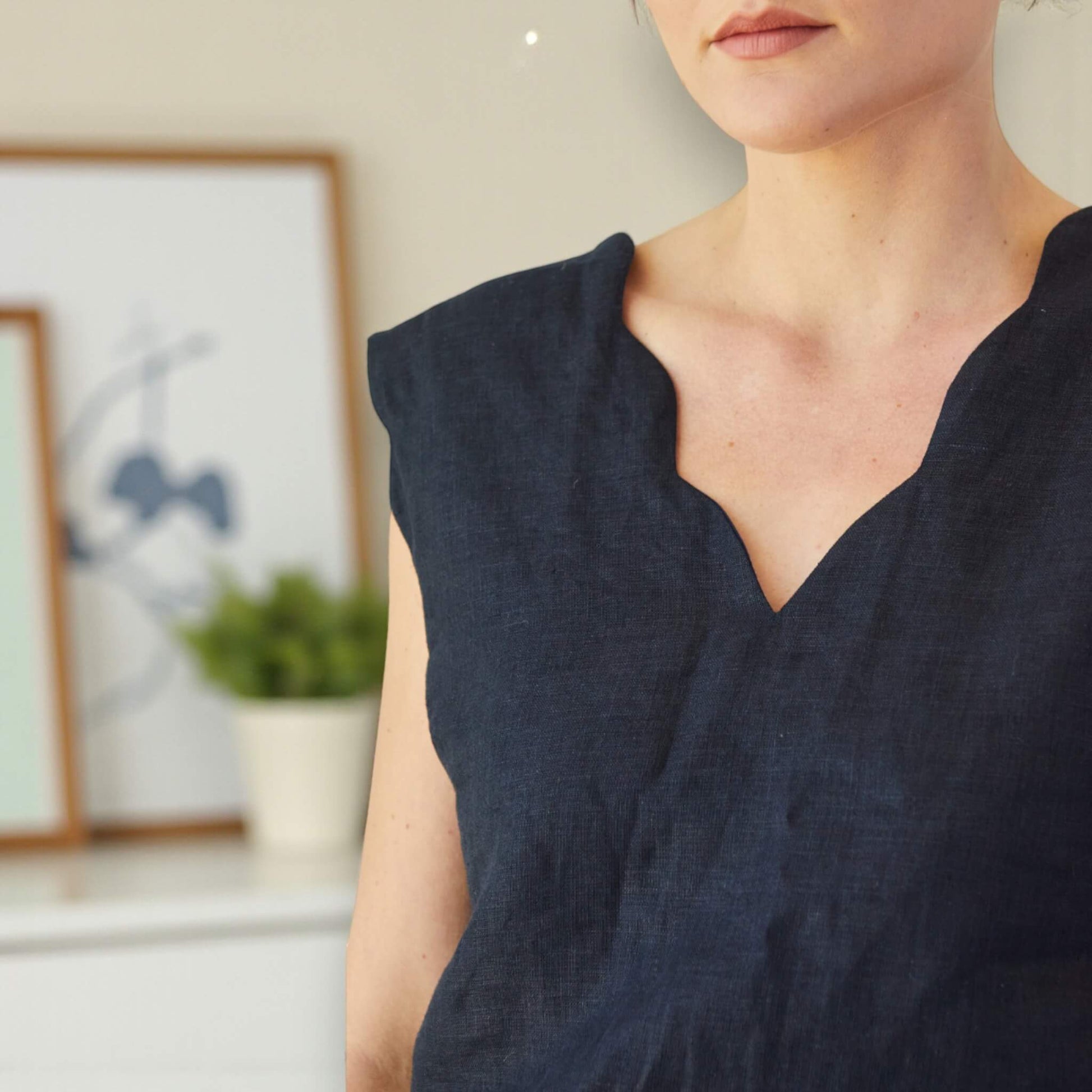 Linen Pajamas Women, V Neck Tank Top And Boxer Shorts Set