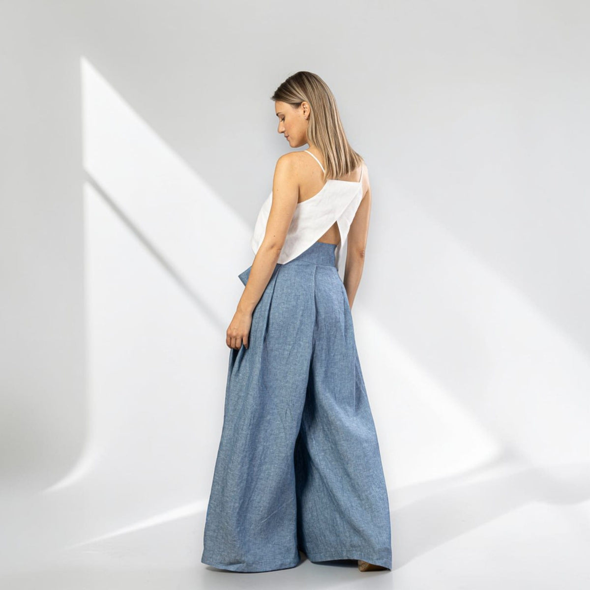 Linen Palazzo Pants, Tie Waist Linen Pants