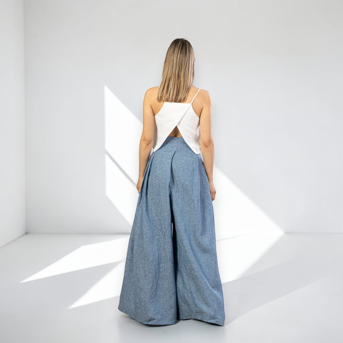 Linen Palazzo Pants, Tie Waist Linen Pants