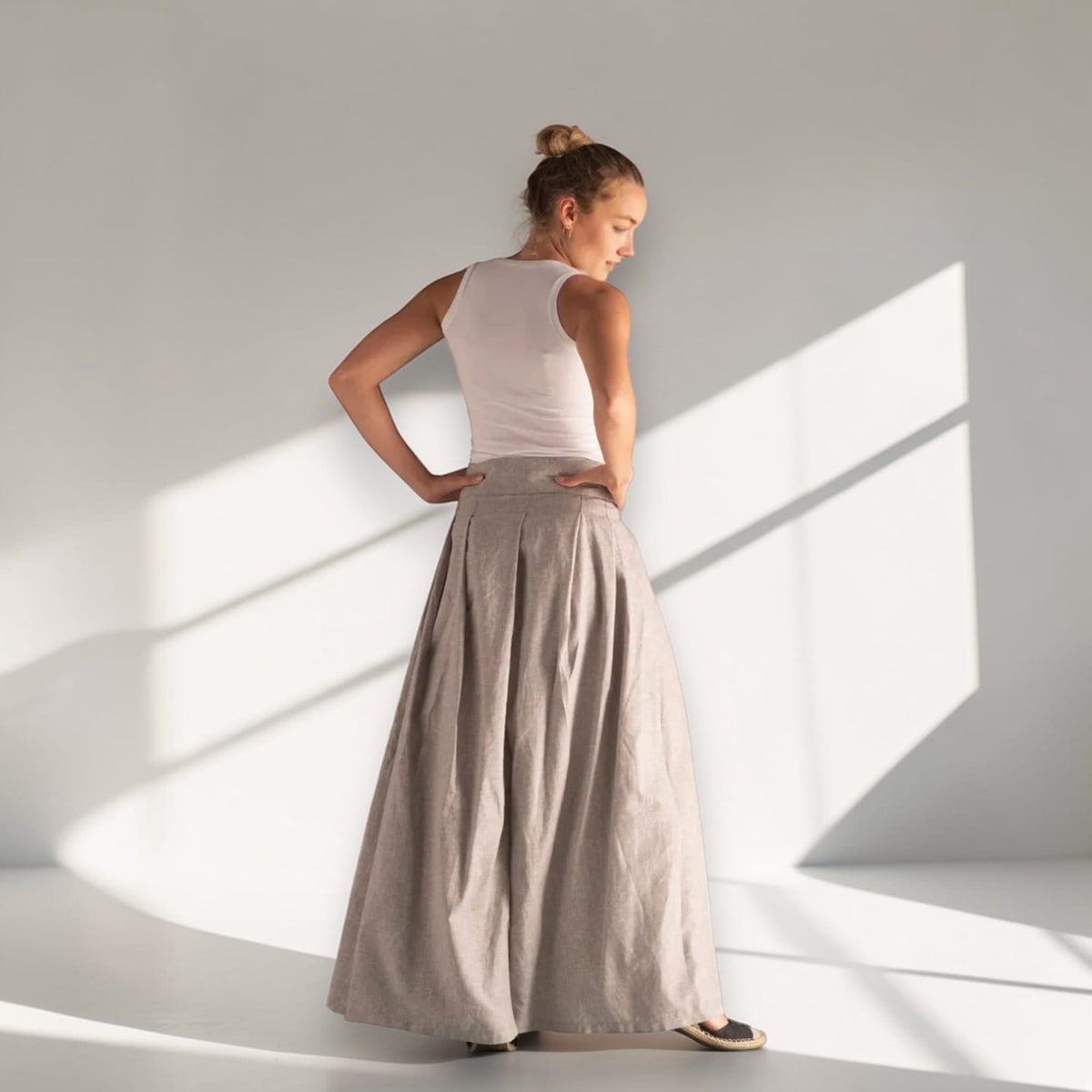 Linen Palazzo Pants, Tie Waist Linen Pants