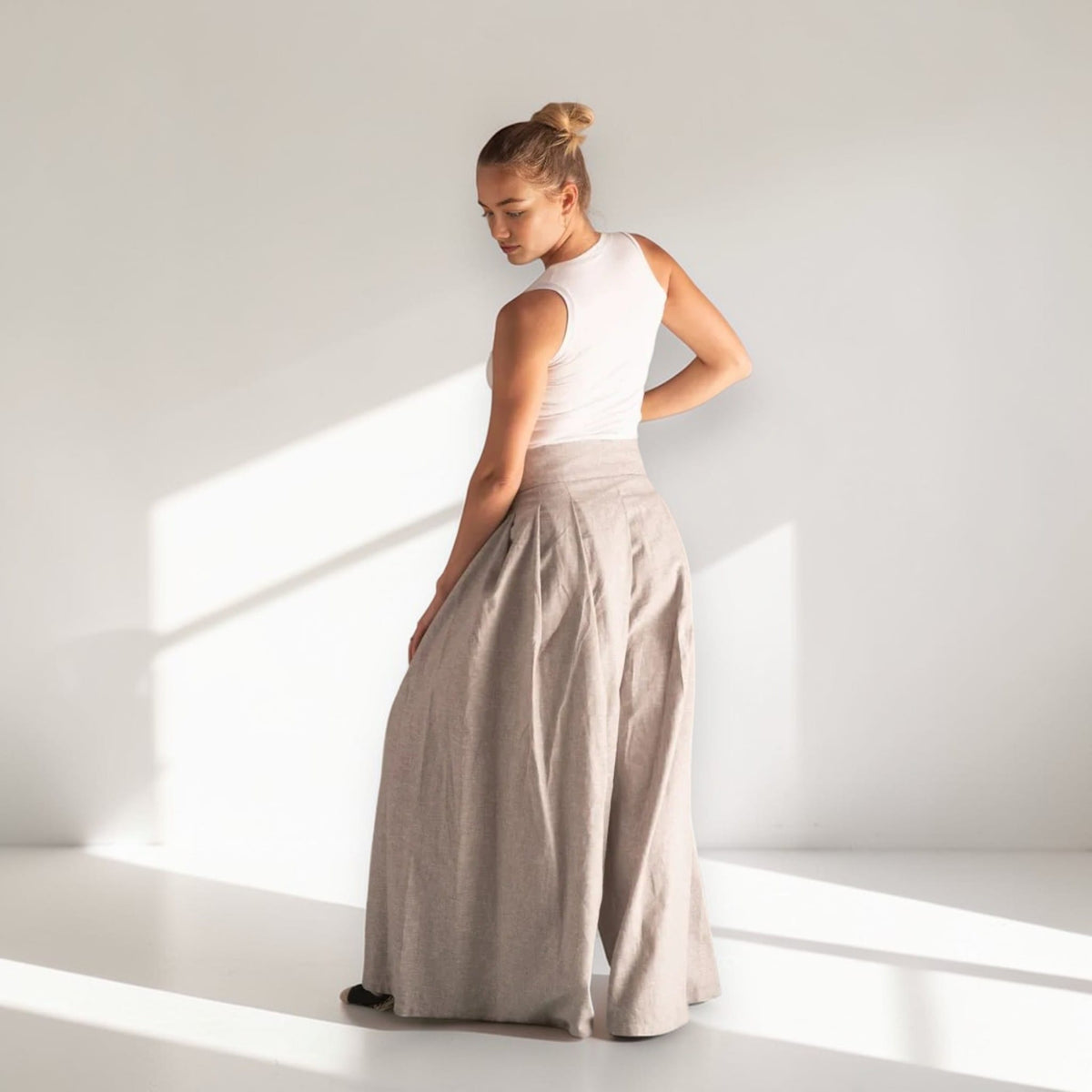 Linen Palazzo Pants, Tie Waist Linen Pants