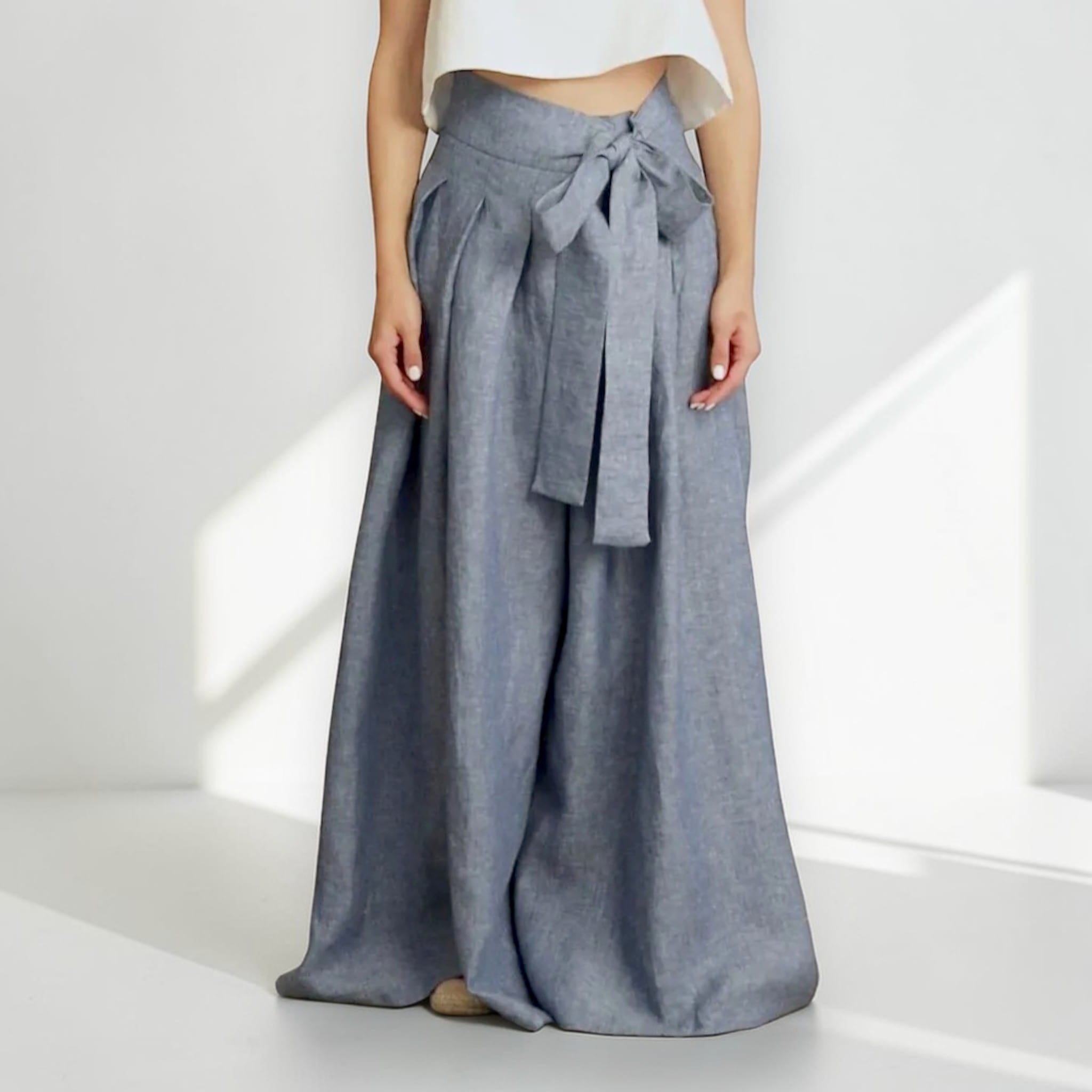 Linen Palazzo Pants, Tie Waist Linen Pants
