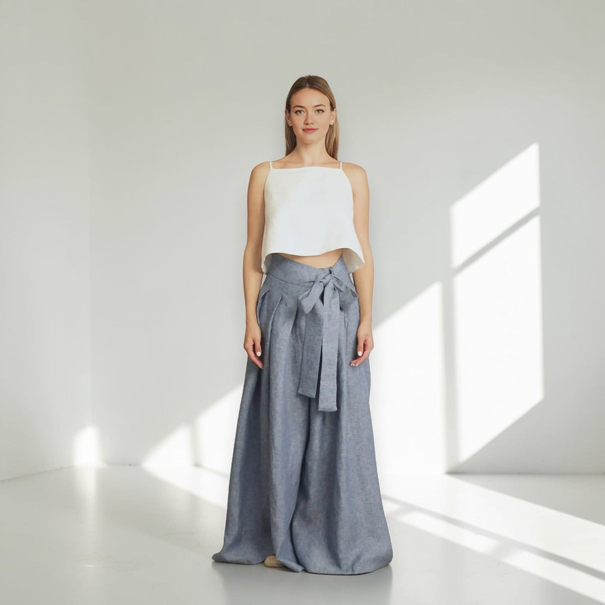 Linen Palazzo Pants, Tie Waist Linen Pants