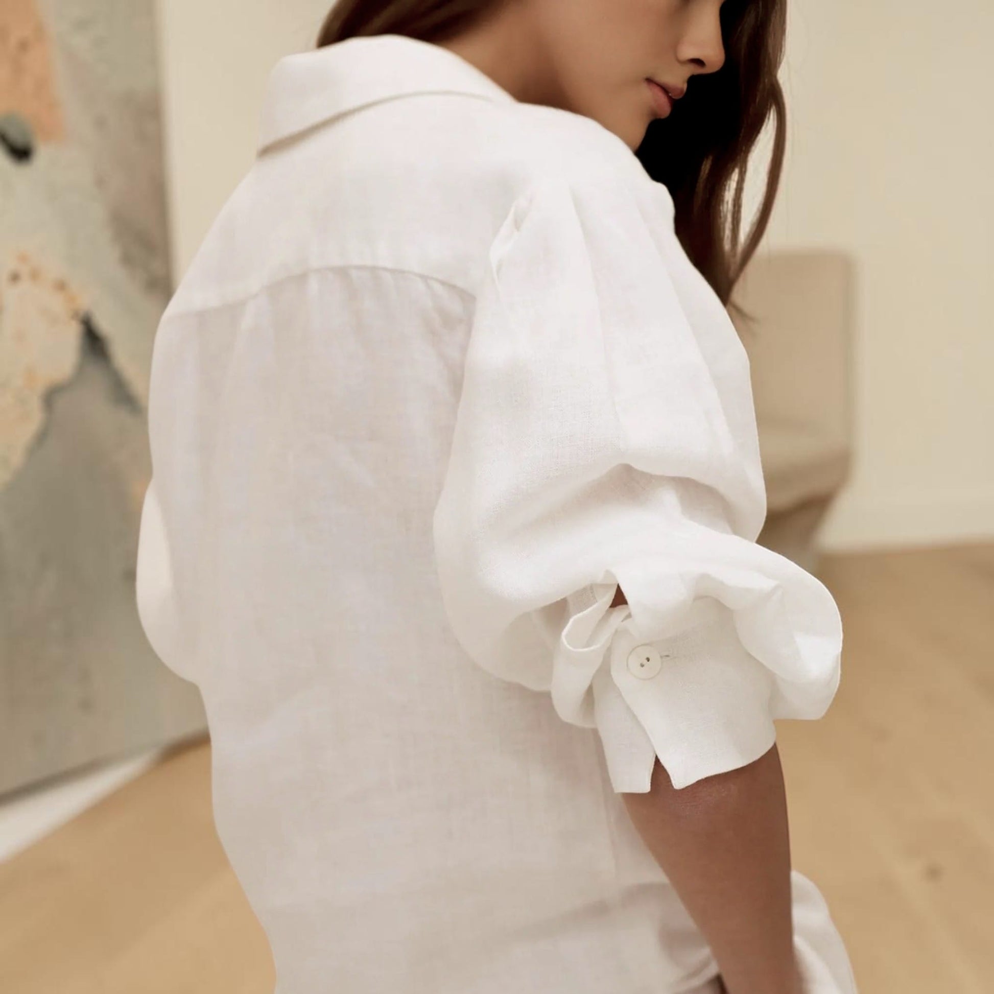 Linen Pants Set, Long Sleeve Oversized Shirt And Elastic Waist Pants
