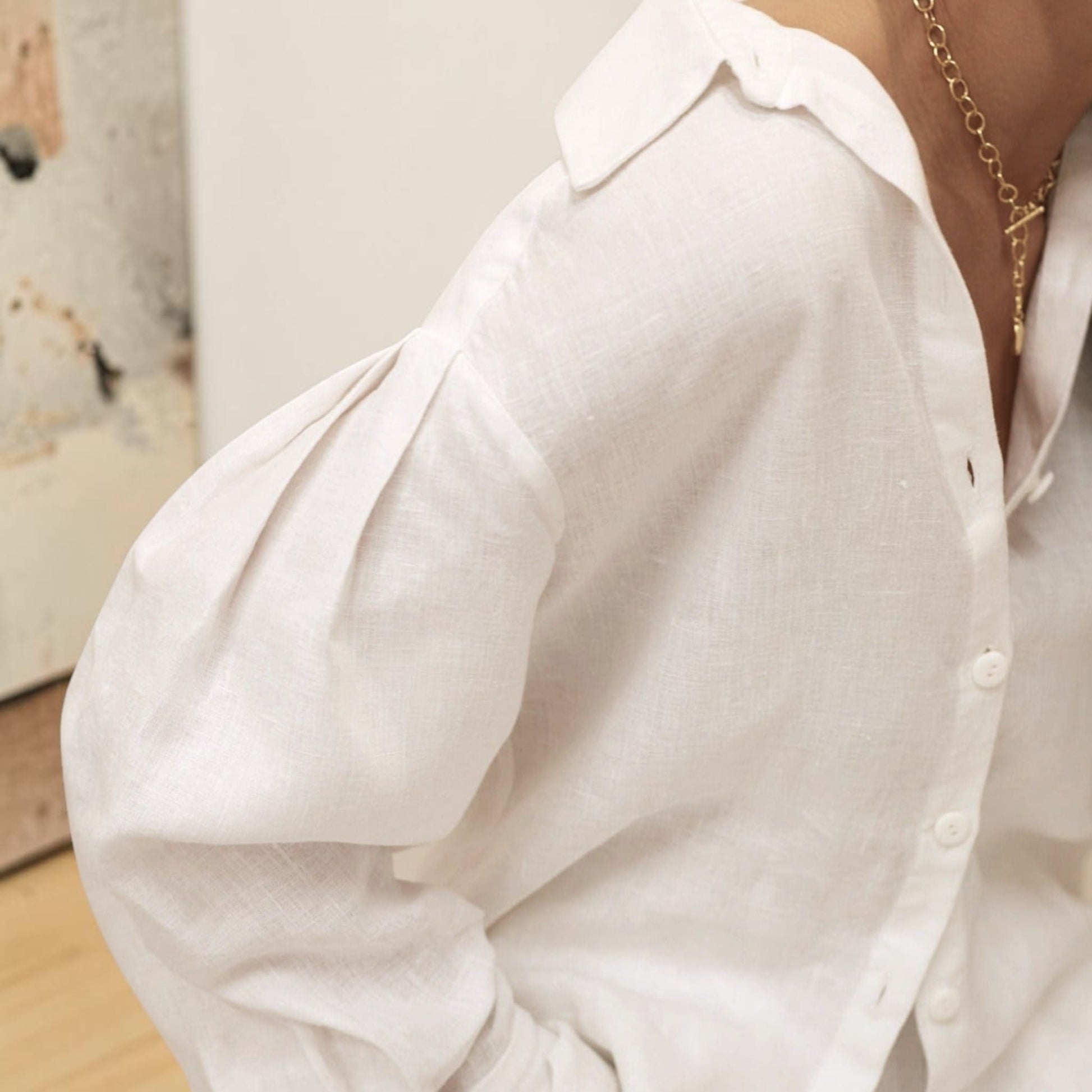 Linen Pants Set, Long Sleeve Oversized Shirt And Elastic Waist Pants