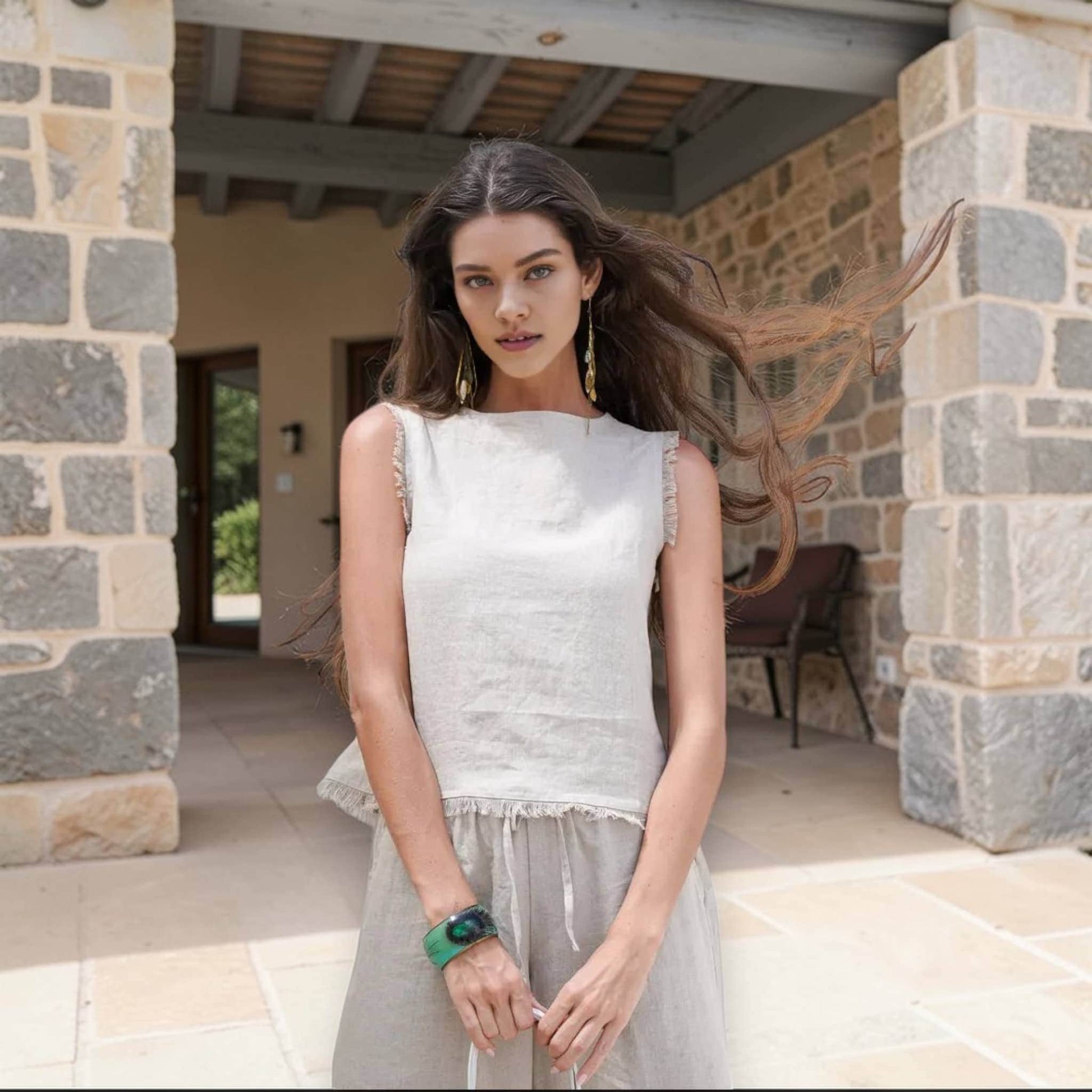 Linen Pants Set, Sleeveless Linen Top And Pants Set