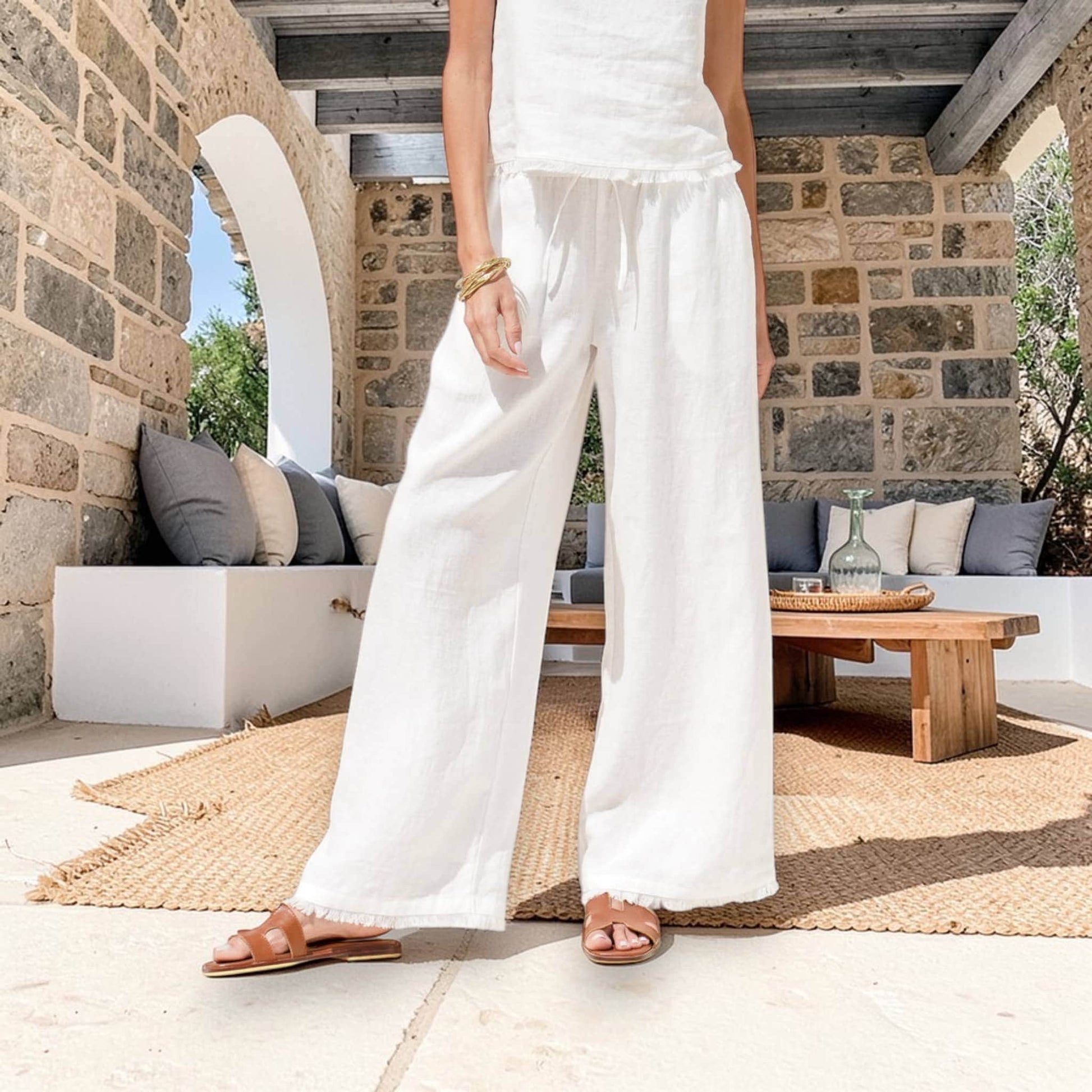 Linen Pants Set, Sleeveless Linen Top And Pants Set