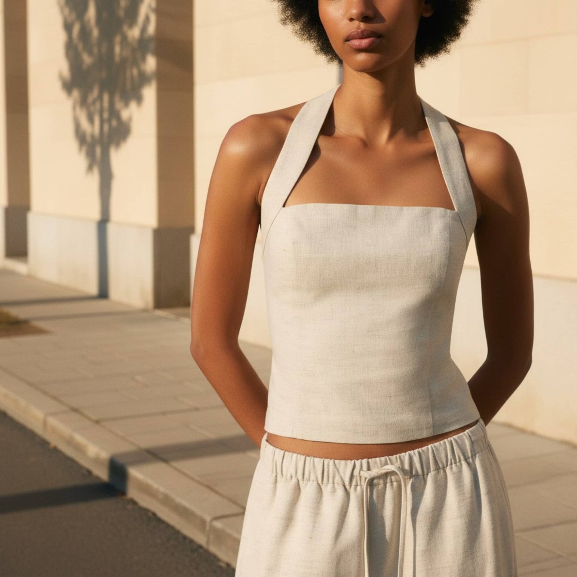 Linen Pants Set, Sleeveless Linen Top And Wide Leg Pant Set