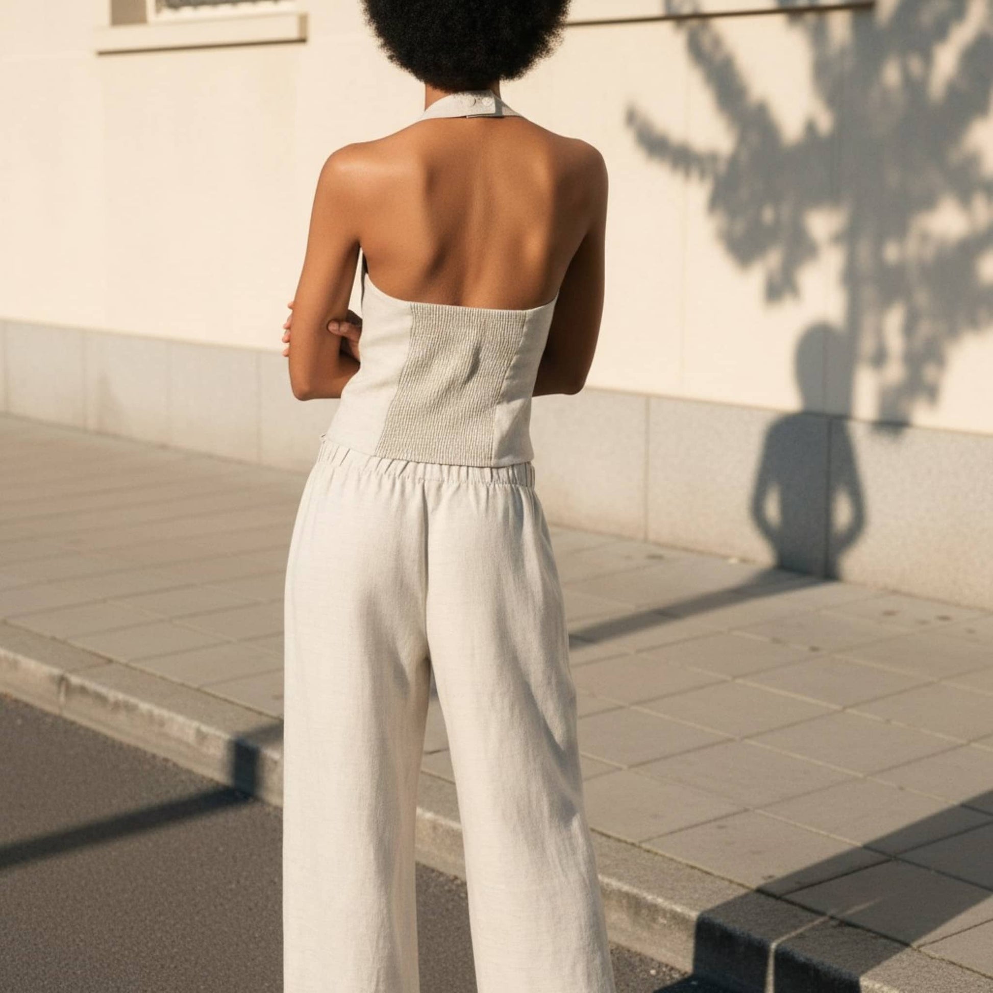 Linen Pants Set, Sleeveless Linen Top And Wide Leg Pant Set