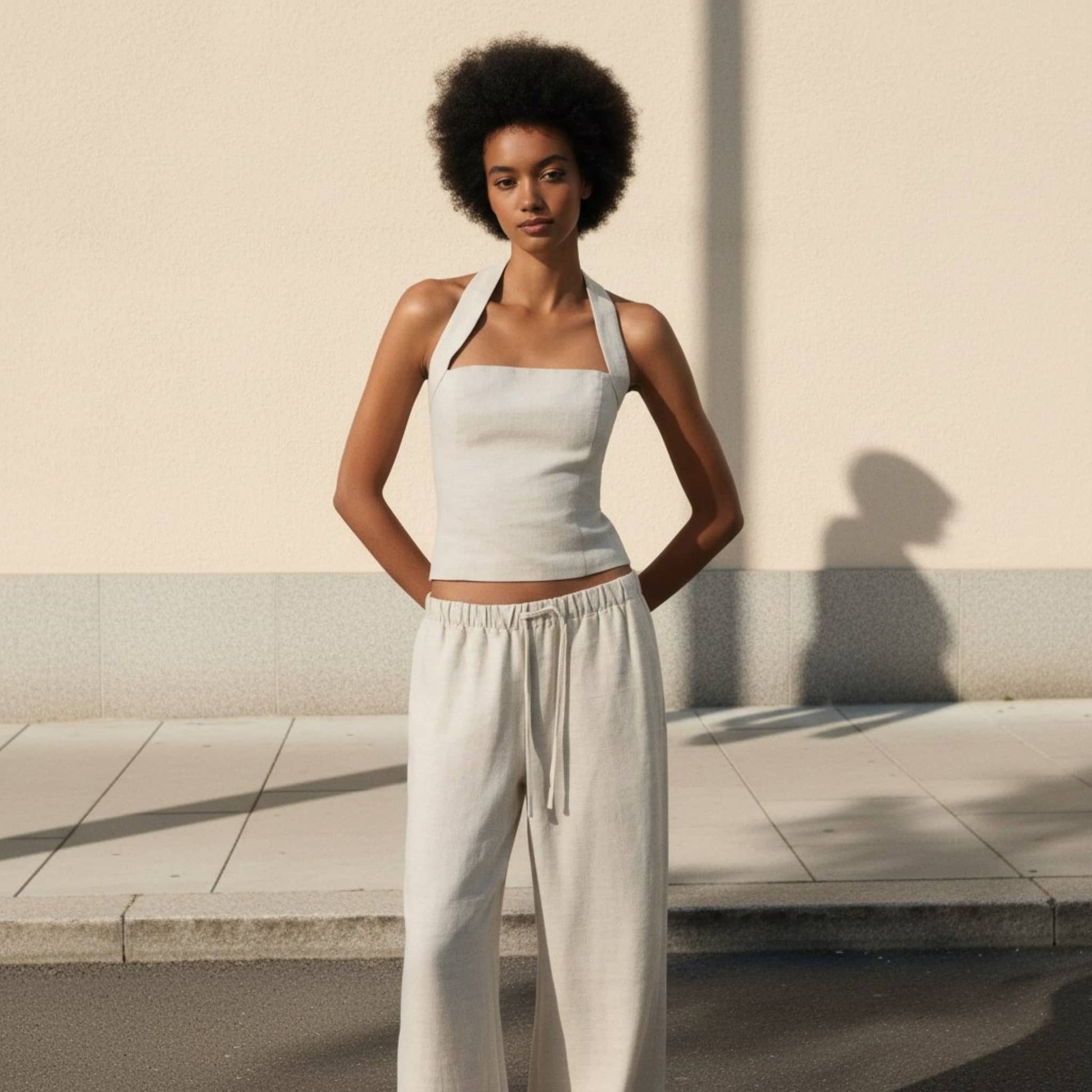 Linen Pants Set, Sleeveless Linen Top And Wide Leg Pant Set