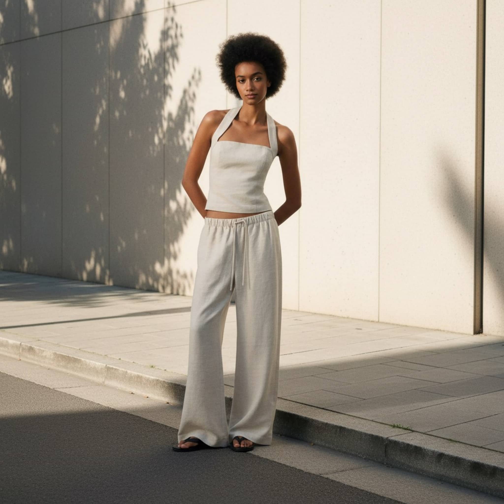 Linen Pants Set, Sleeveless Linen Top And Wide Leg Pant Set