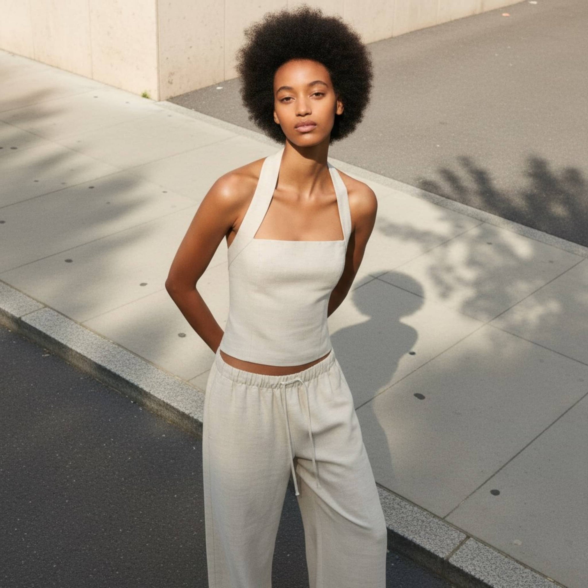 Linen Pants Set, Sleeveless Linen Top And Wide Leg Pant Set