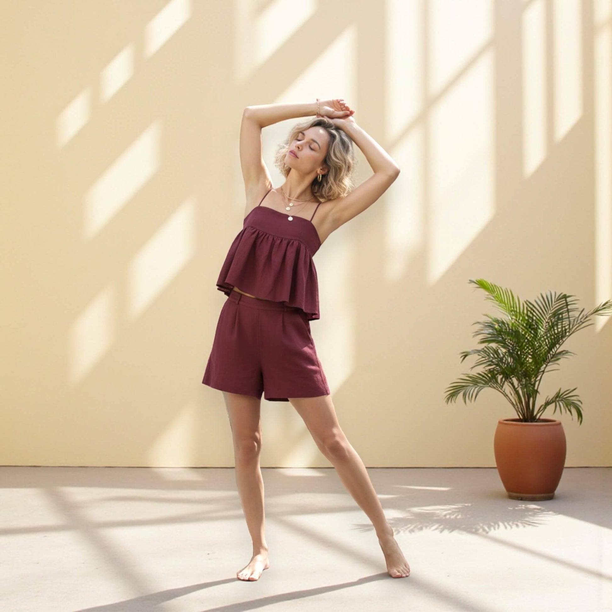 Linen Peplum Cami Top, Linen Tie Back Cami Top