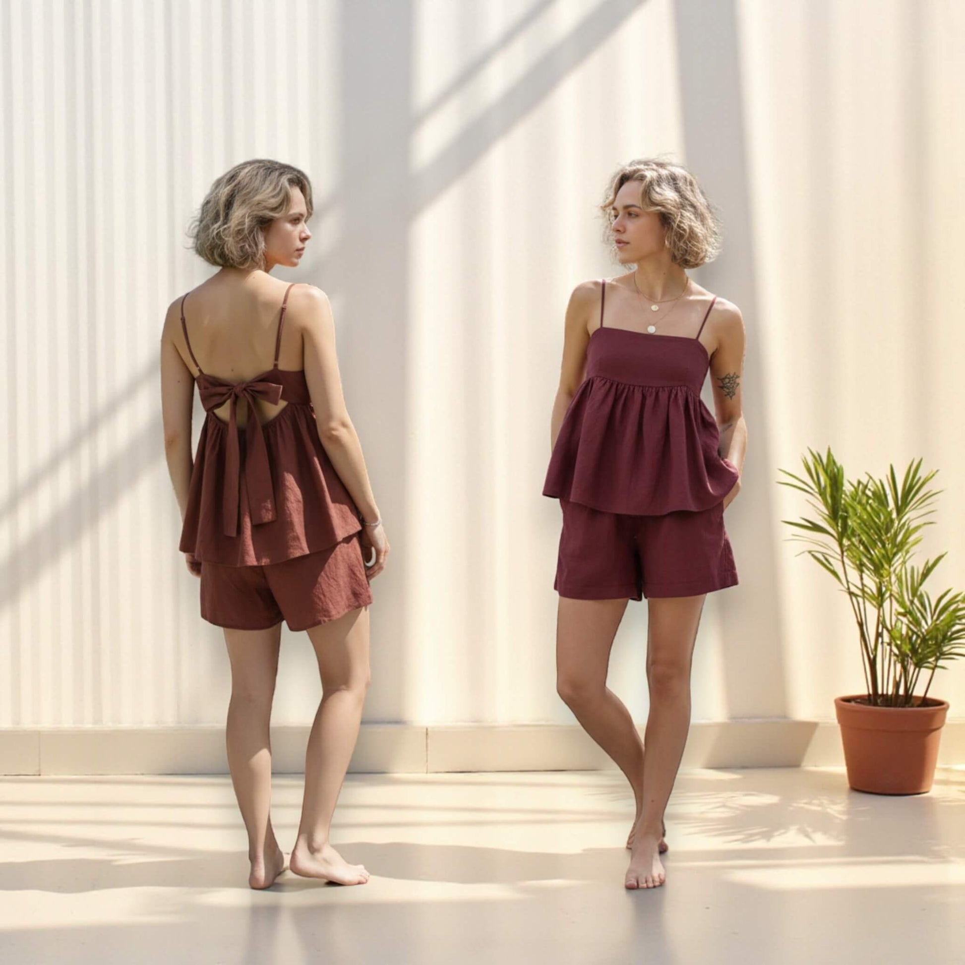 Linen Peplum Cami Top, Linen Tie Back Cami Top