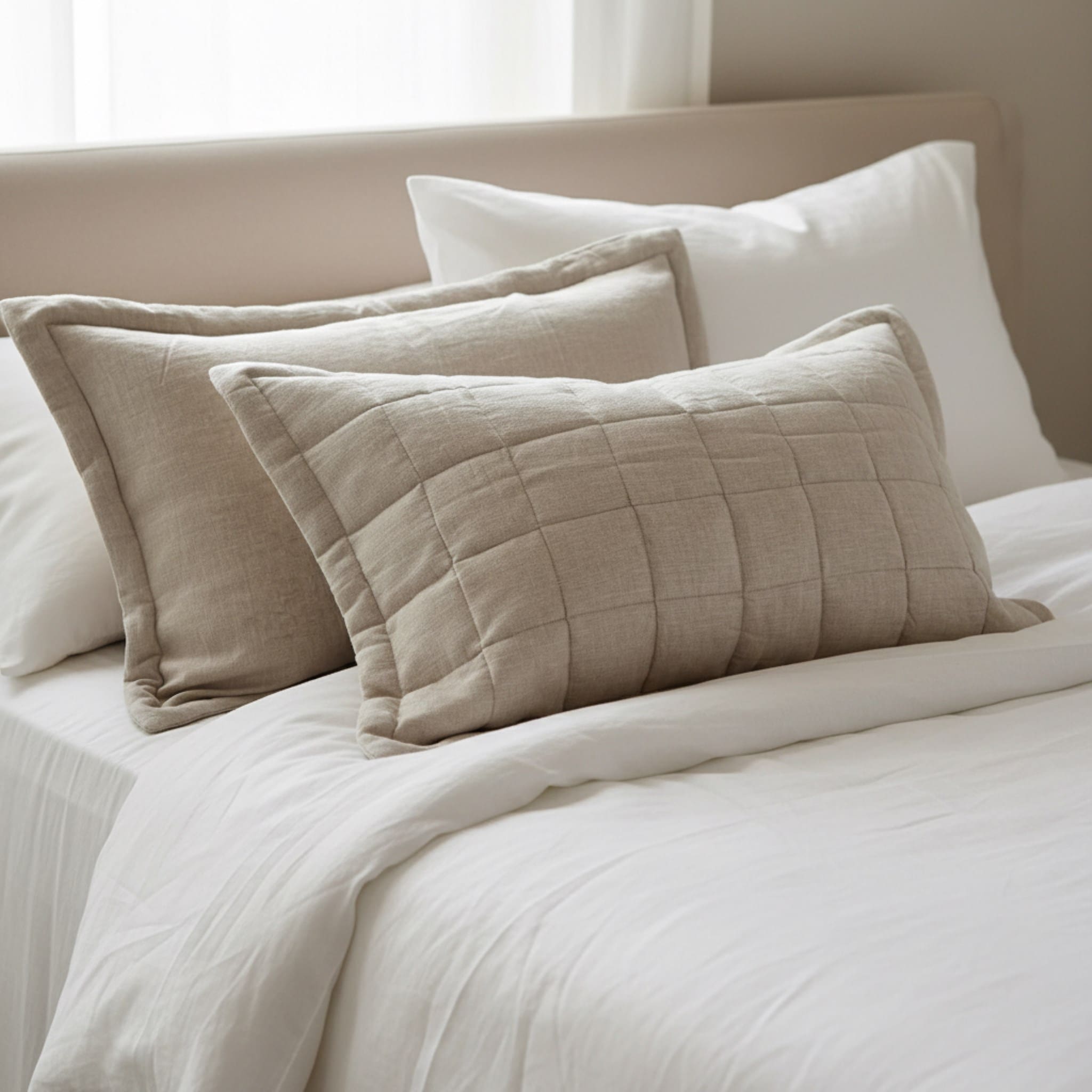 Linen Pillow Covers, Box Quilted Linen Pillowcases