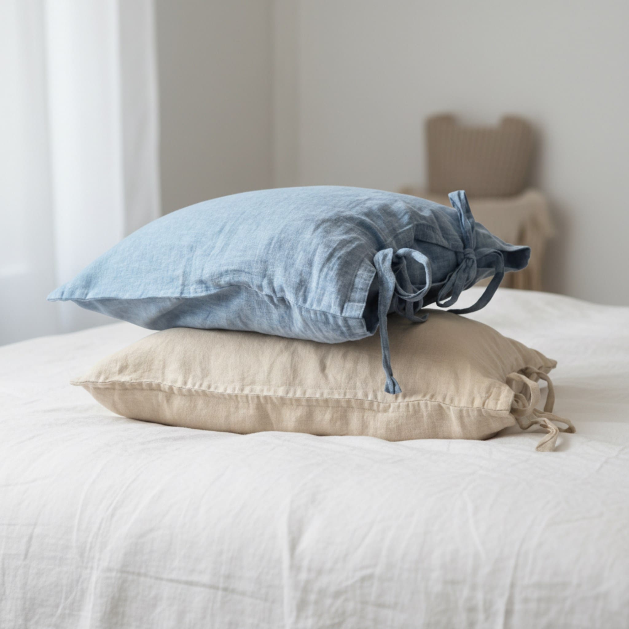 Linen Pillowcase With Ties, Linen Pillow Covers