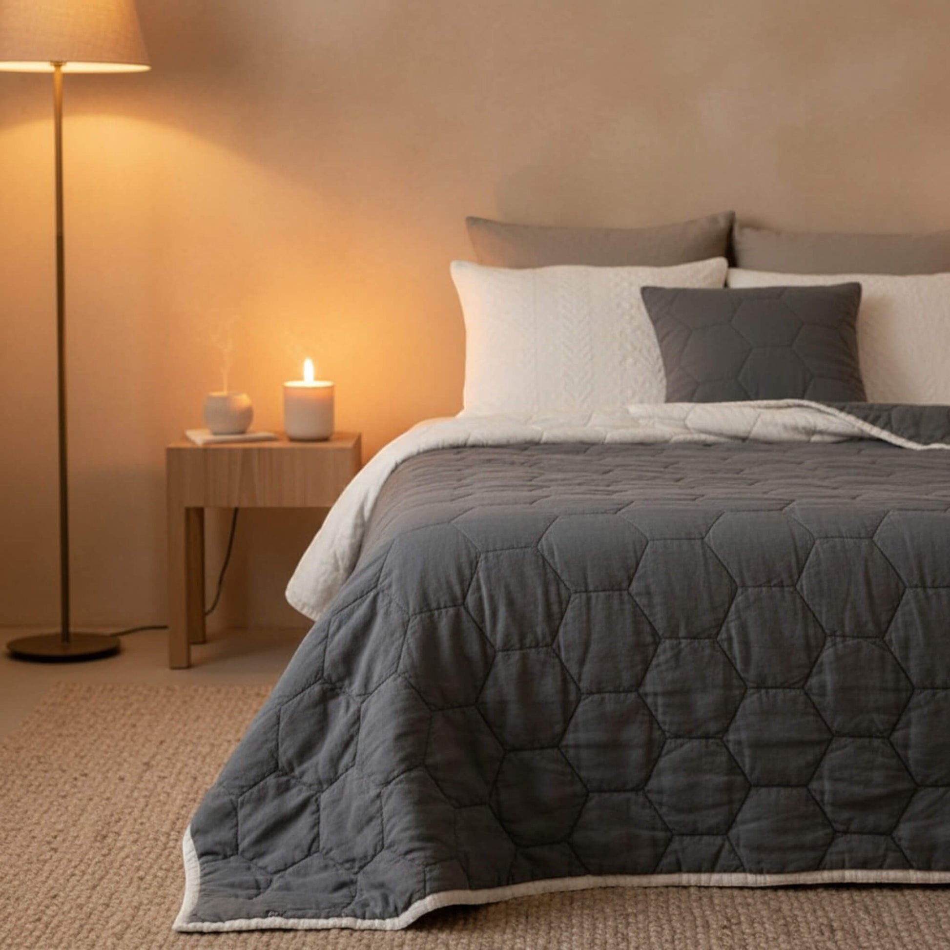 Linen Quilted Blanket, Lightweight Quilted Blanket