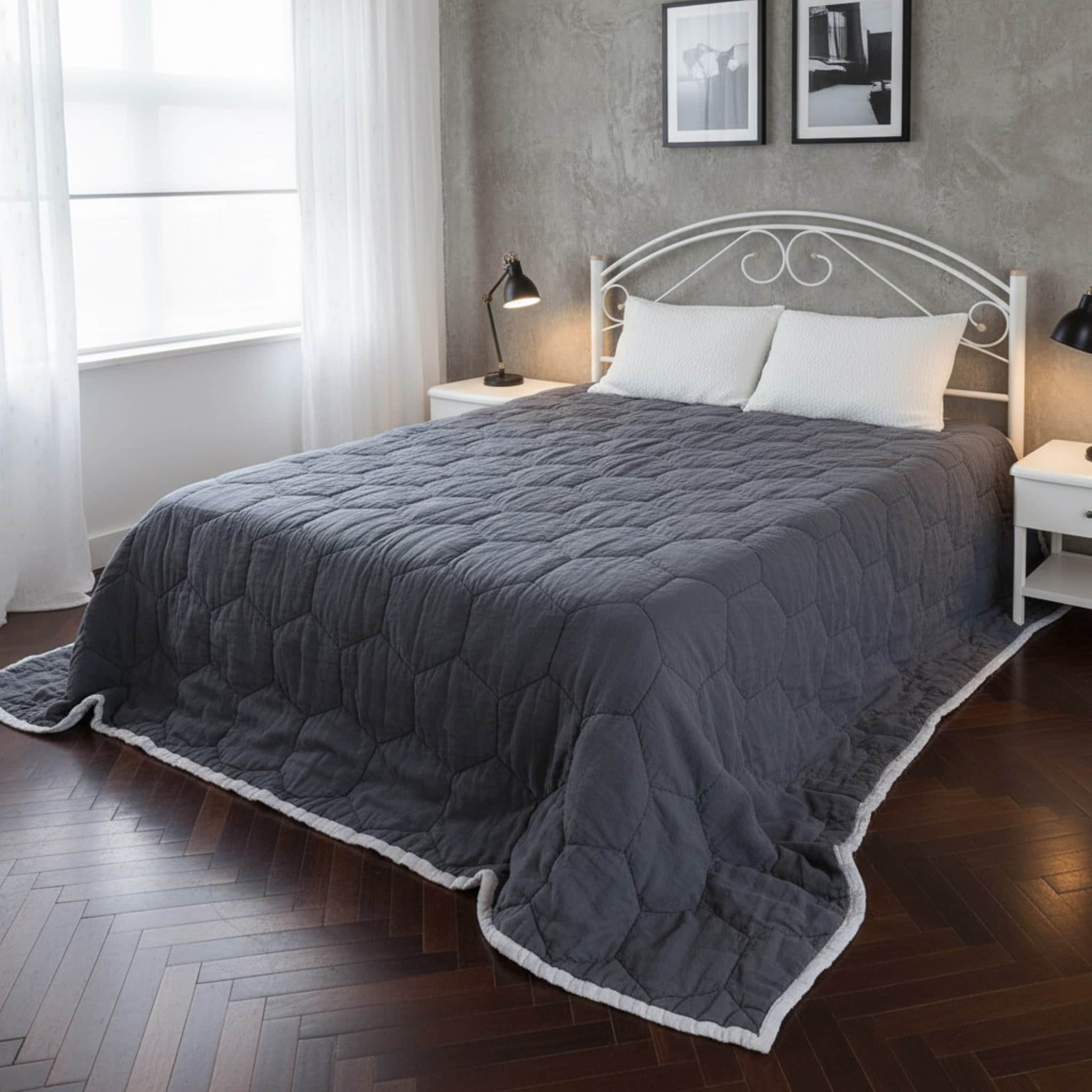 Linen Quilted Blanket, Lightweight Quilted Blanket