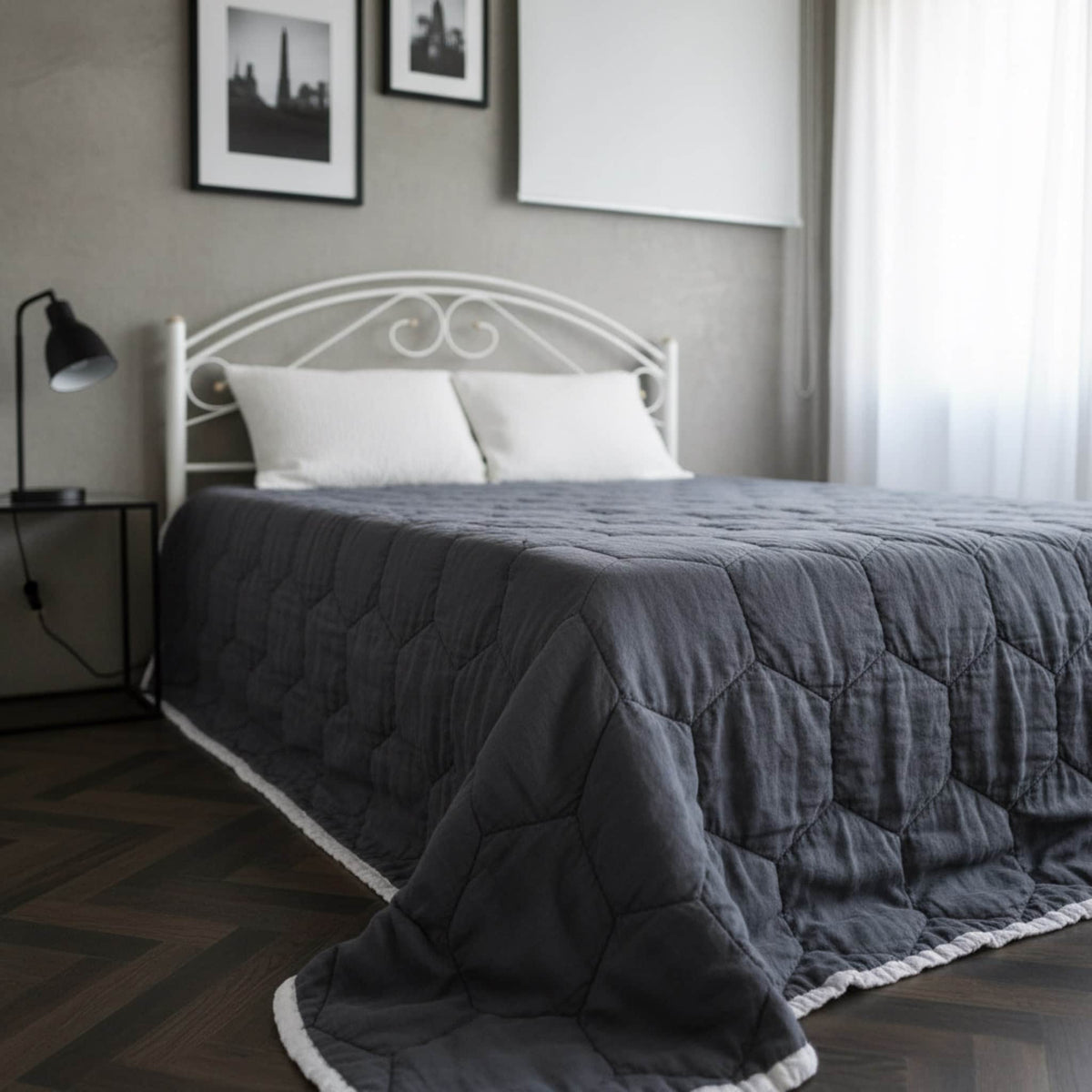 Linen Quilted Blanket, Lightweight Quilted Blanket