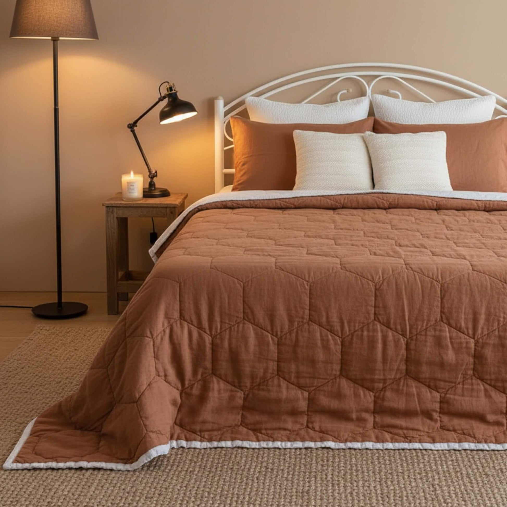 Linen Quilted Blanket, Lightweight Quilted Blanket