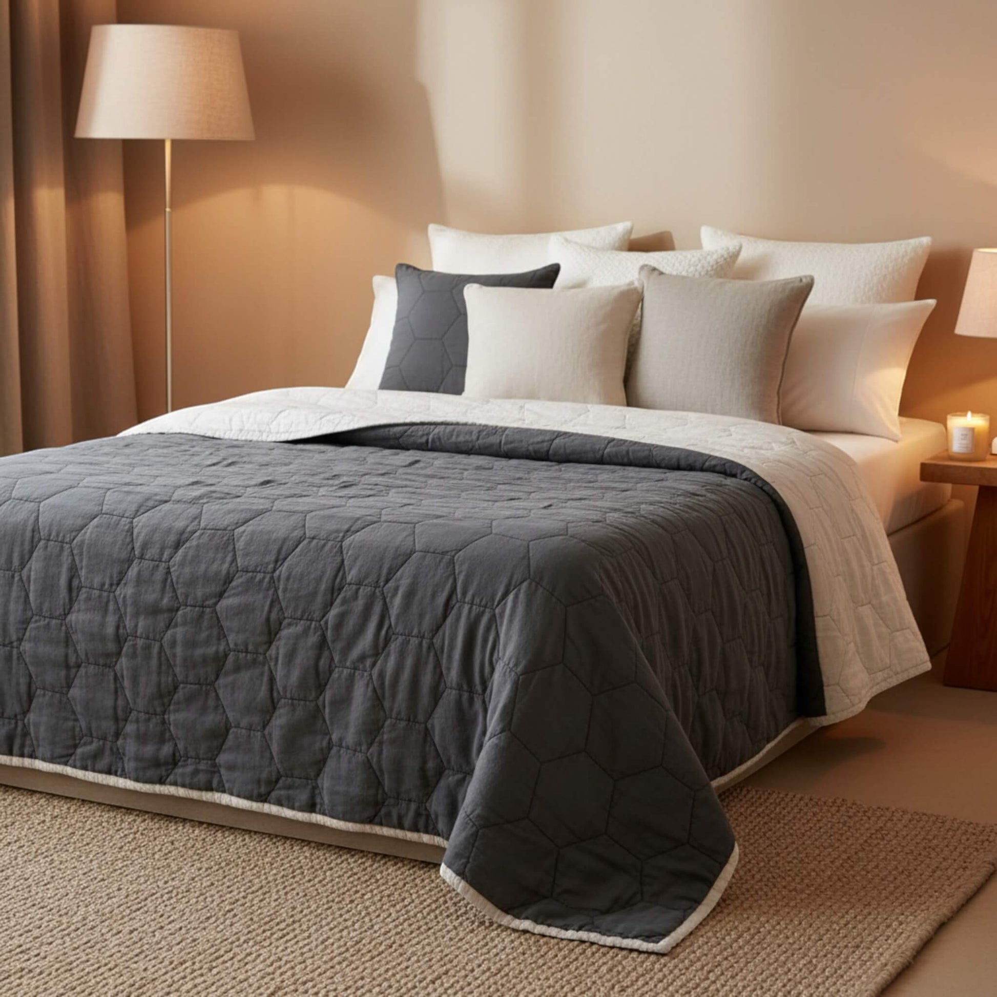 Linen Quilted Blanket, Lightweight Quilted Blanket