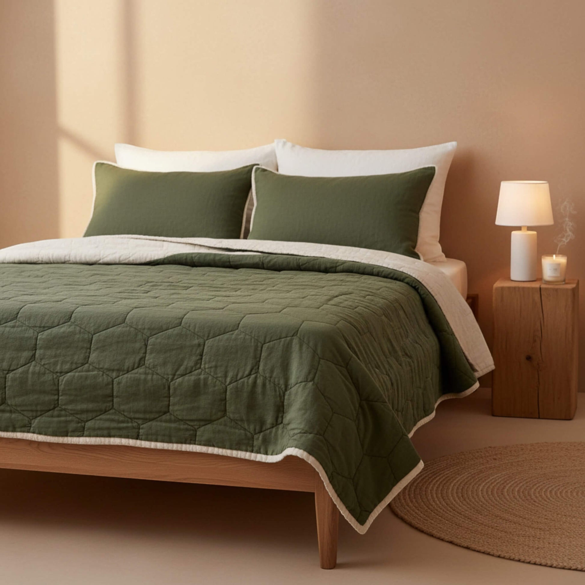 Linen Quilted Blanket, Lightweight Quilted Blanket