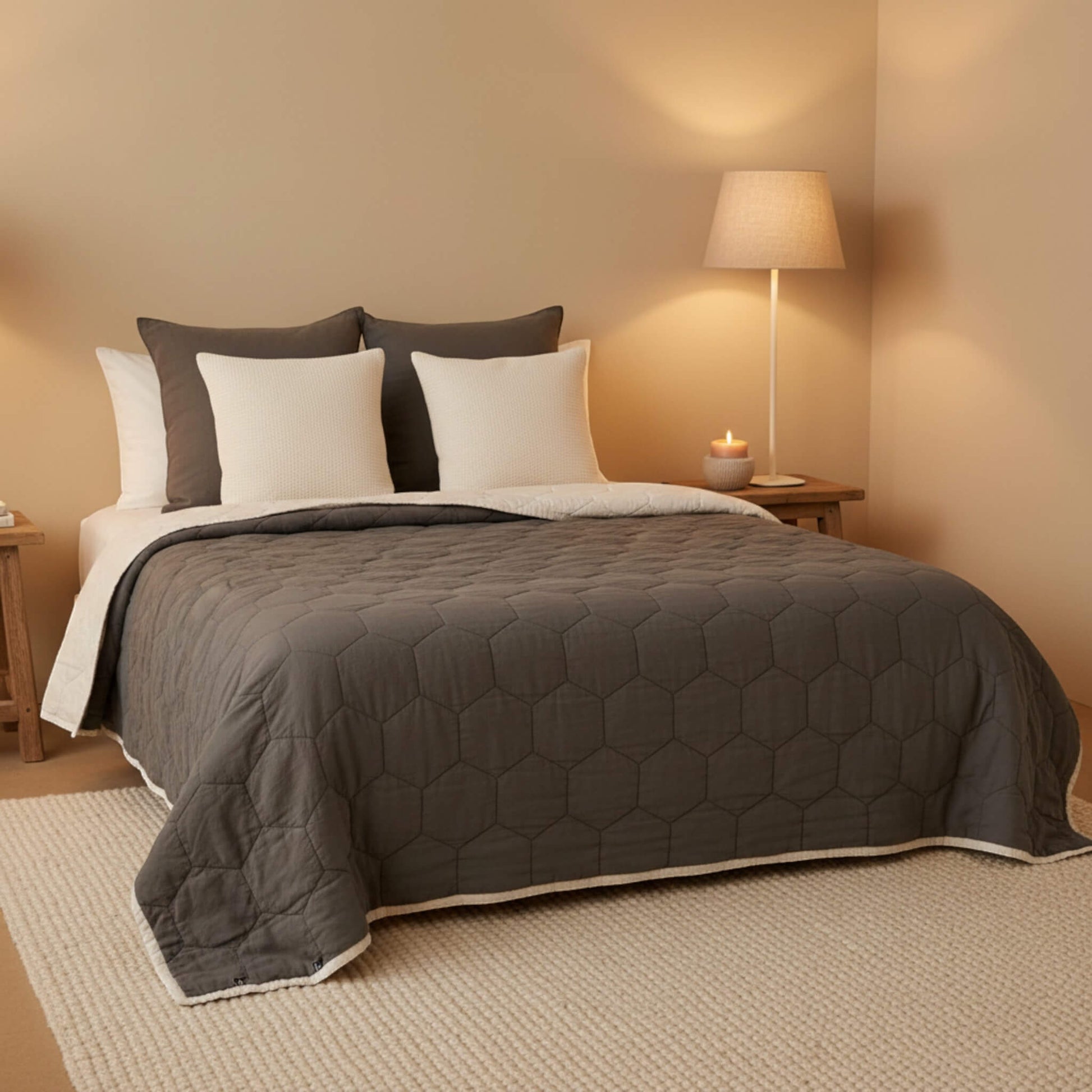 Linen Quilted Blanket, Lightweight Quilted Blanket