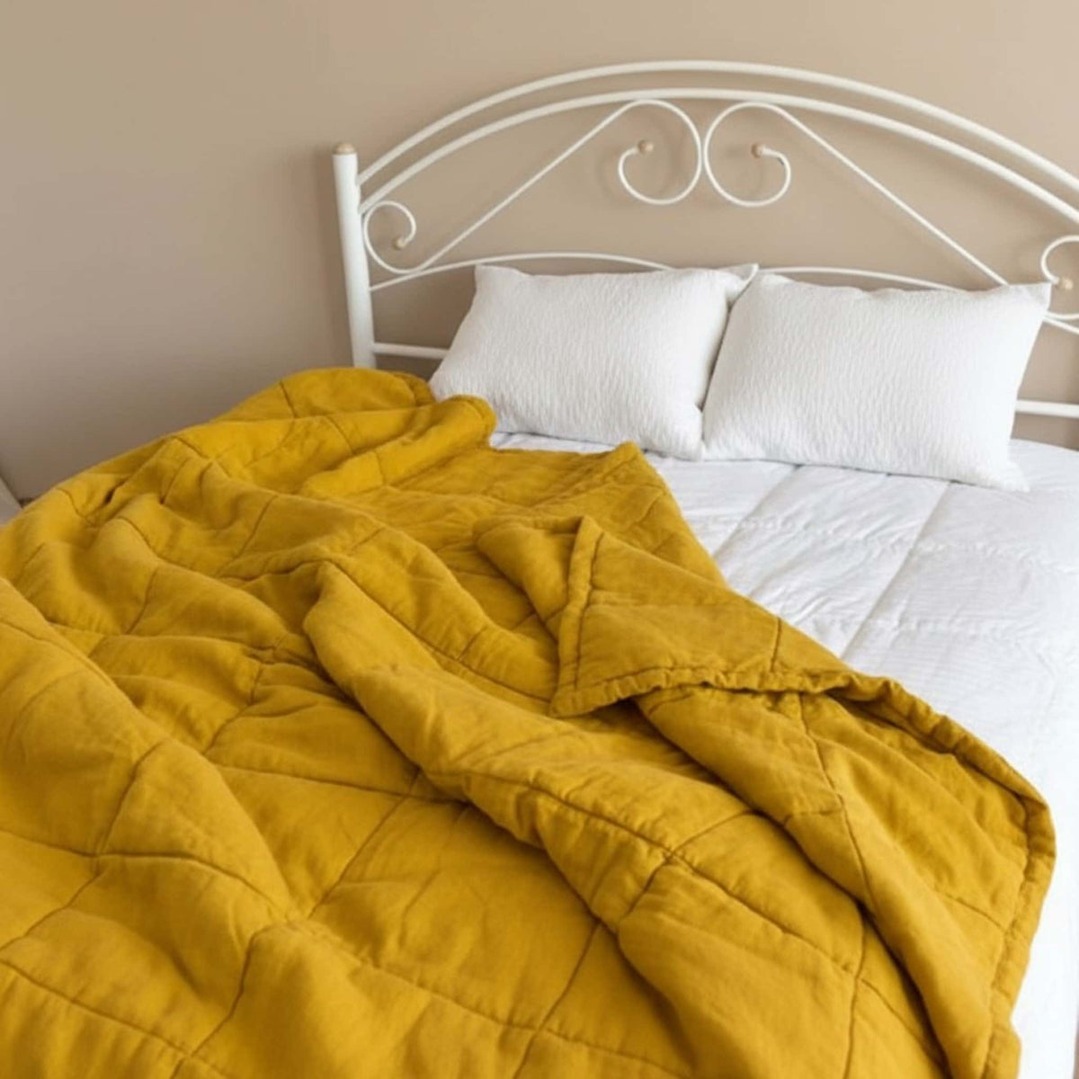 Linen Quilted Blanket, Linen Box Quilt