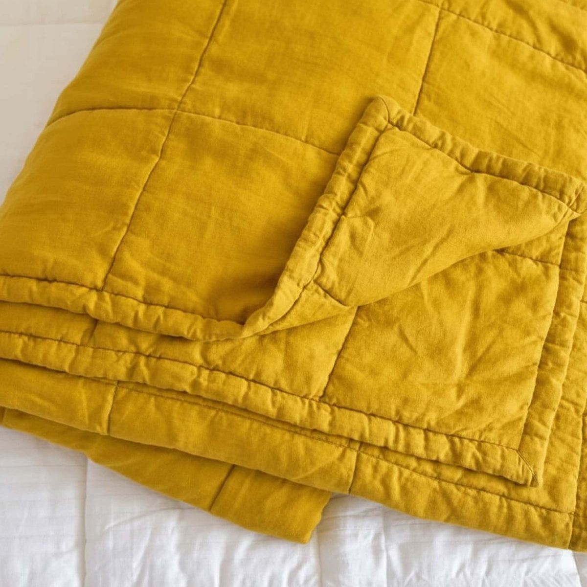 Linen Quilted Blanket, Linen Box Quilt