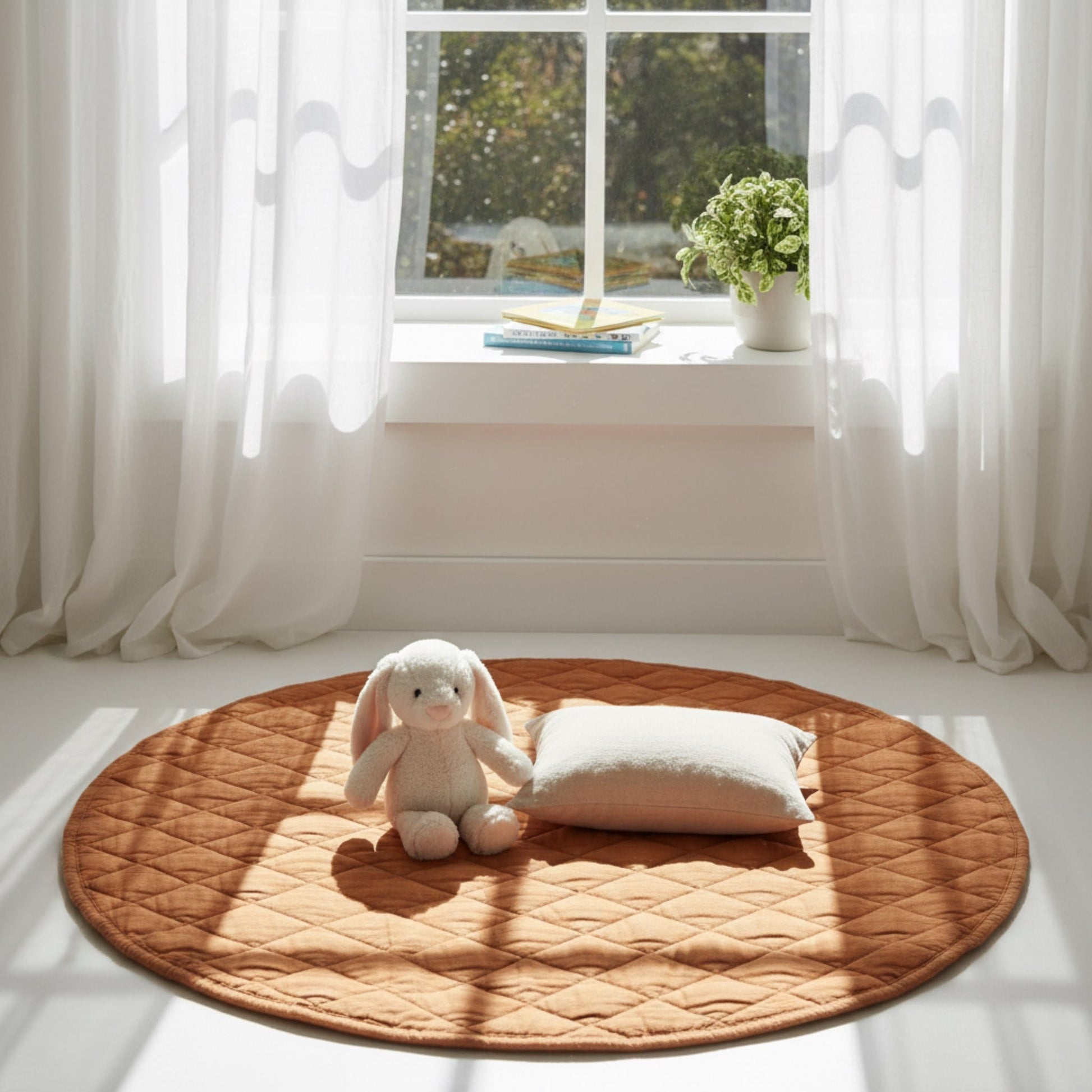 Linen Quilted Play Mat, Round Baby Play Mat