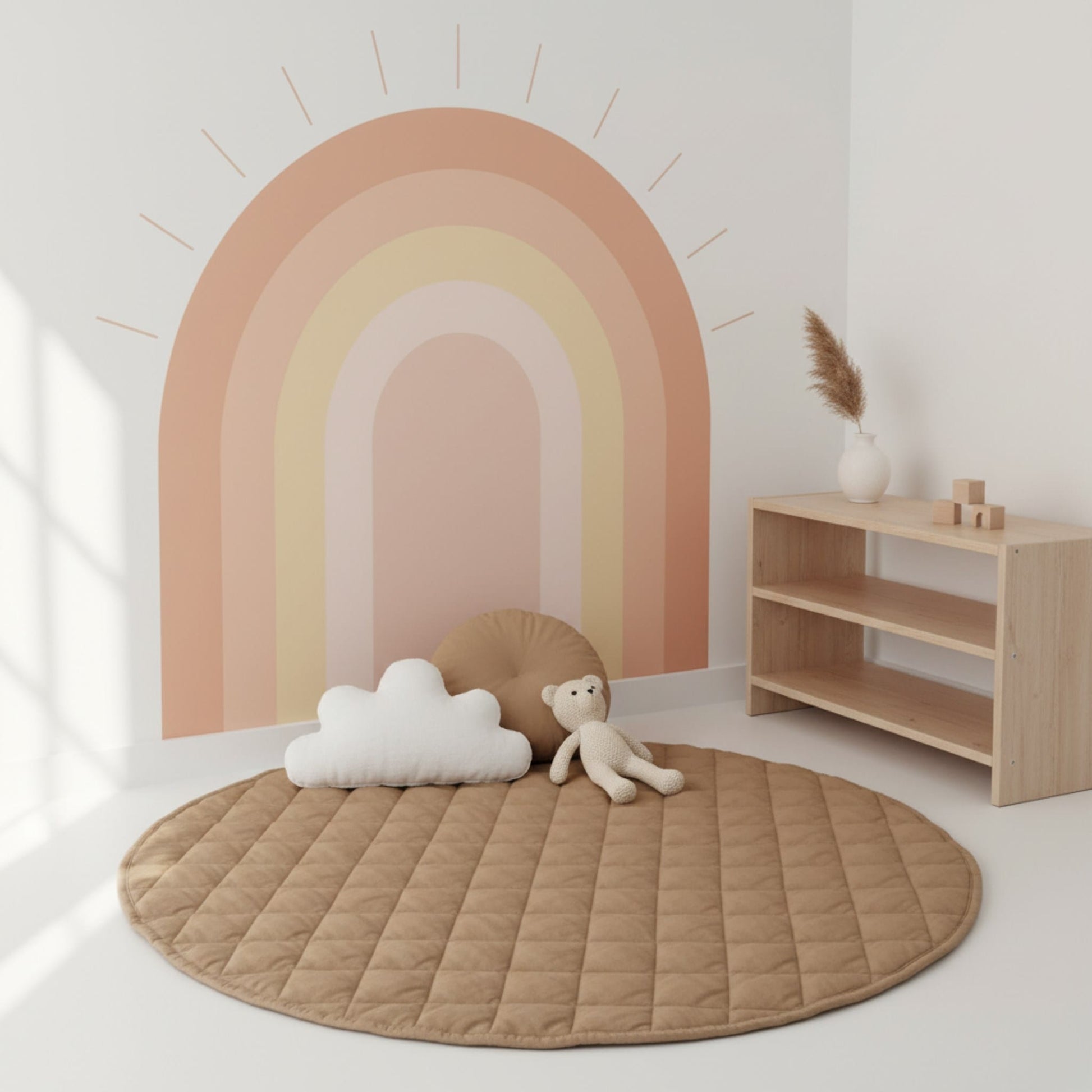 Linen Quilted Play Mat, Round Baby Play Mat