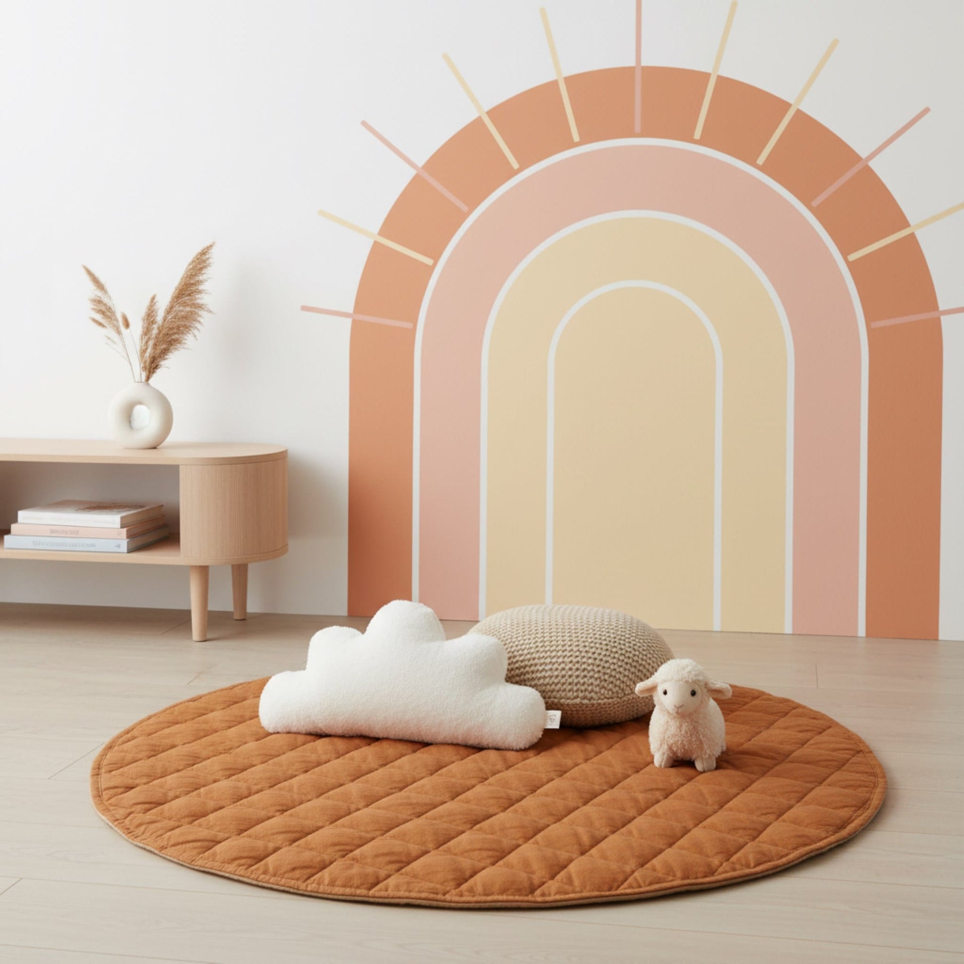 Linen Quilted Play Mat, Round Baby Play Mat