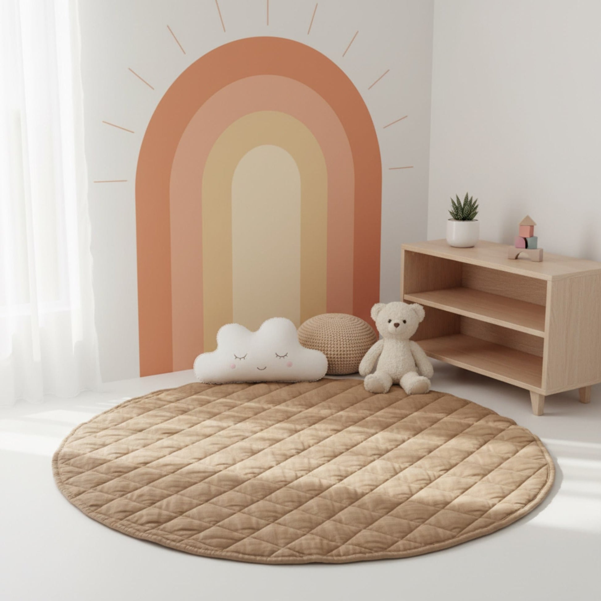 Linen Quilted Play Mat, Round Baby Play Mat