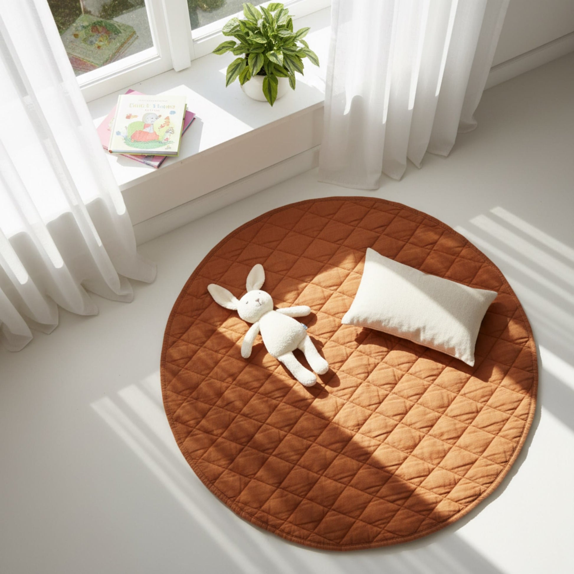 Linen Quilted Play Mat, Round Baby Play Mat